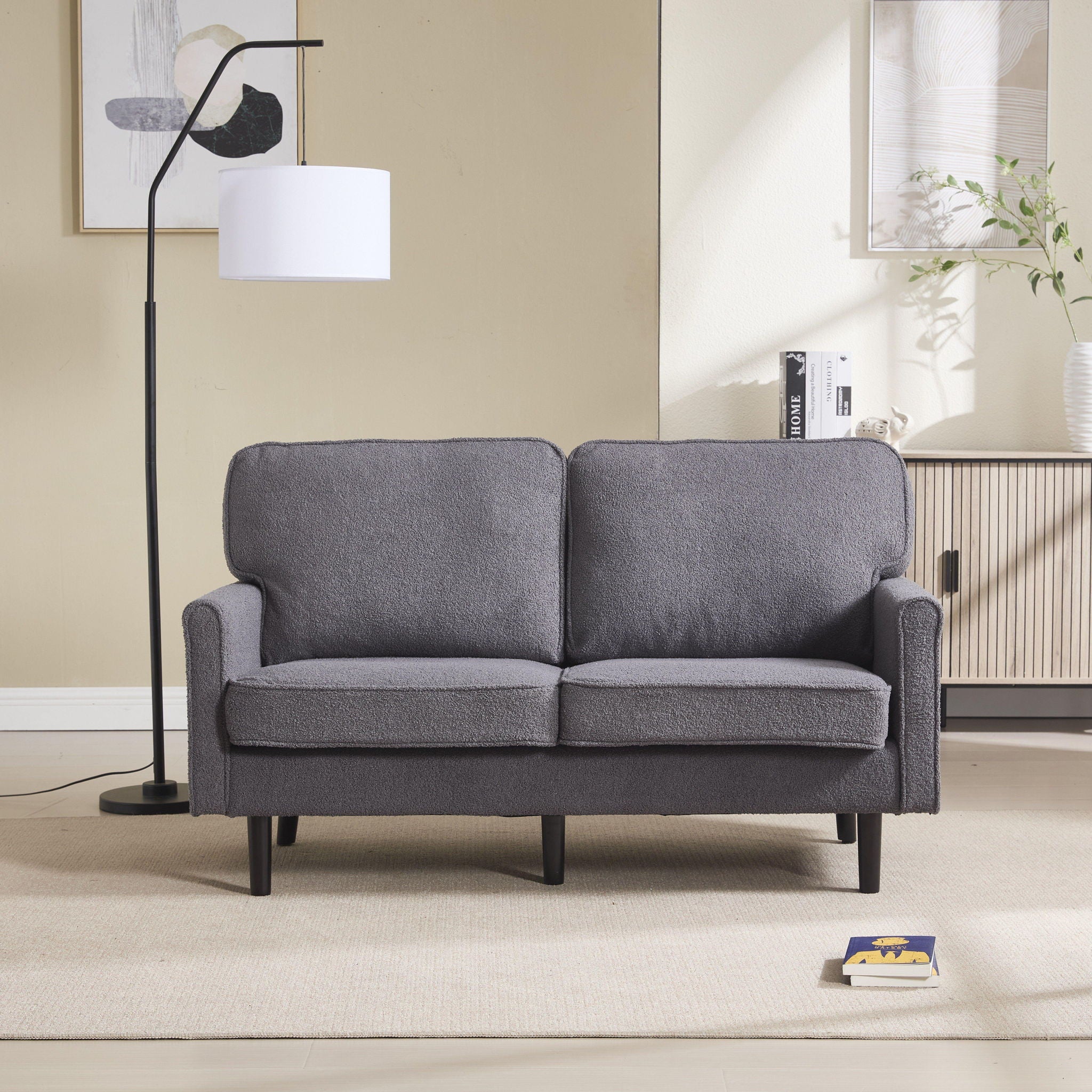 Mid Century Modern Loveseat Sofa With USB Ports, Removable Pillow Cover