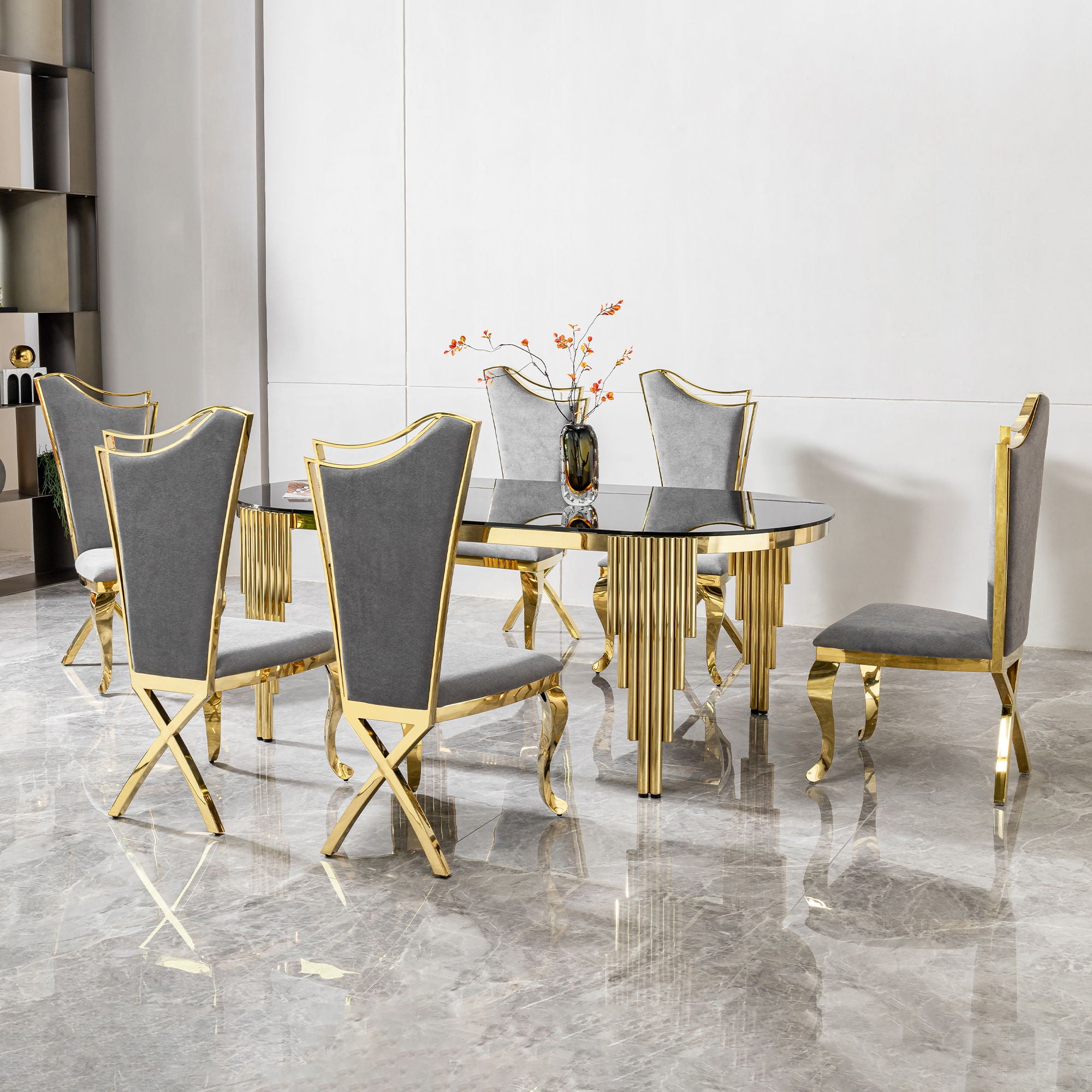Oval Dining Table With Glass Top And Stainless Steel Base