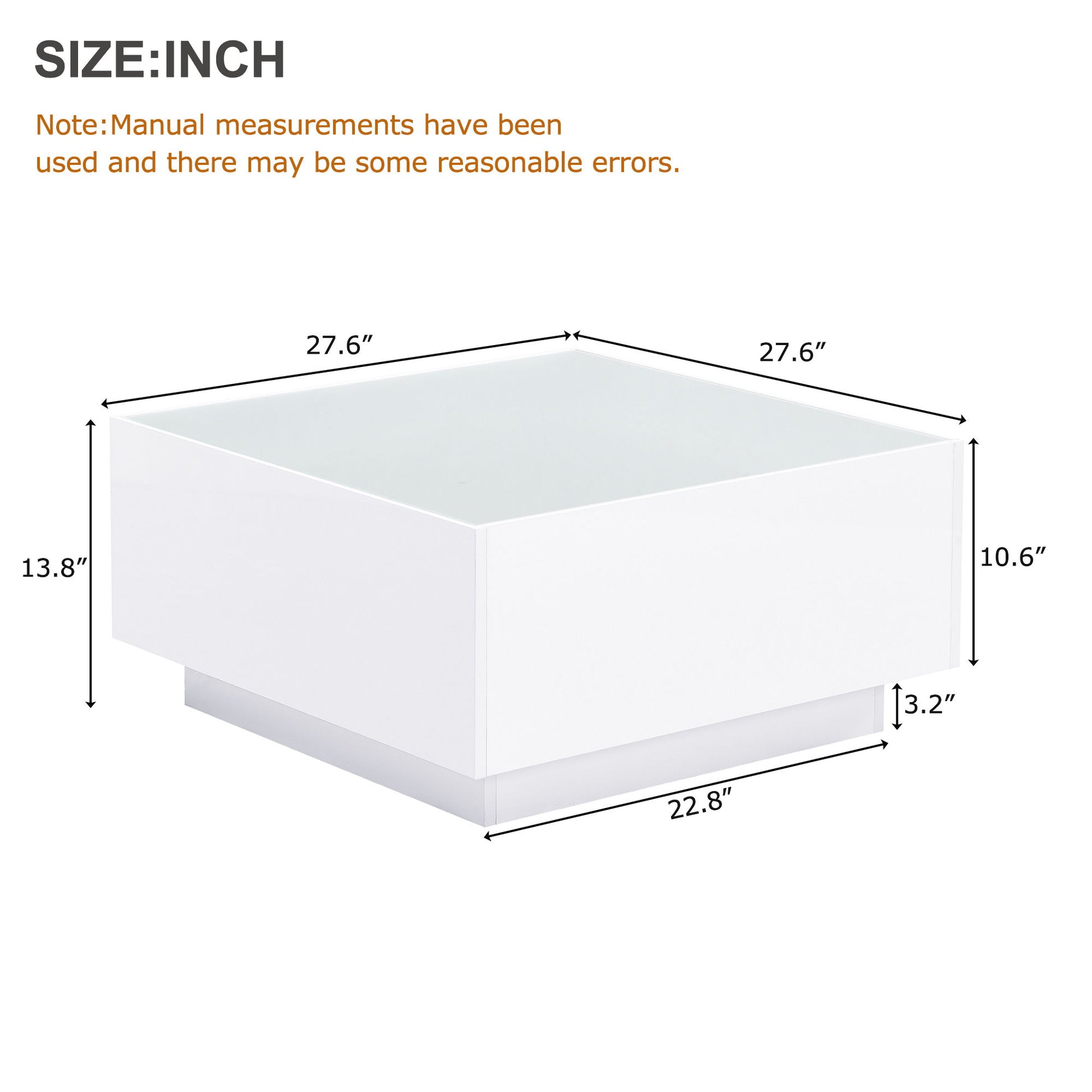 Square High Glossy Coffee Table With 16 Color Led Strip Lights, Modern Center Table With 5Mm Frosted Tempered Glass Top For Living Room - Best Buy Furniture