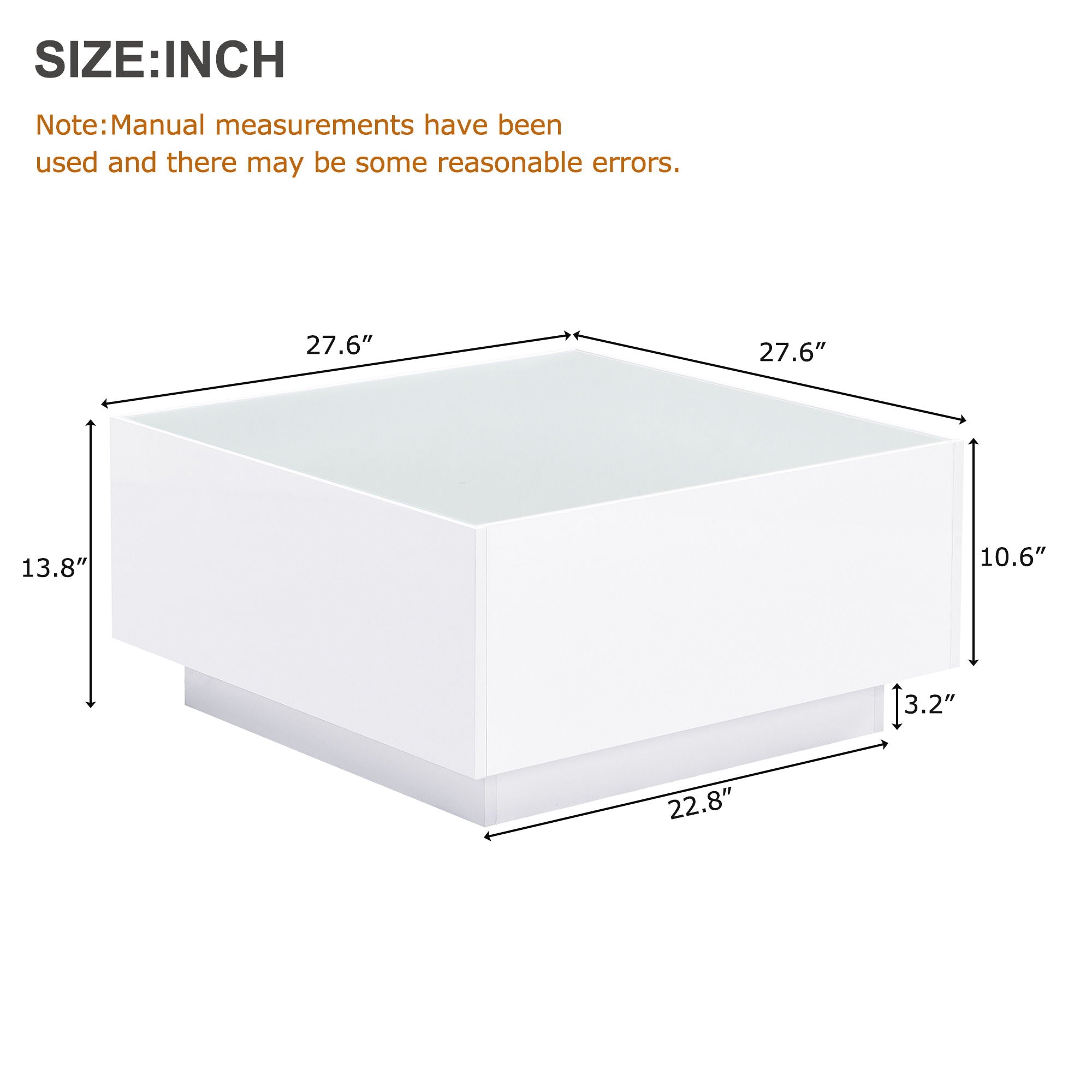 Square High Glossy Coffee Table With 16 Color Led Strip Lights, Modern Center Table With 5Mm Frosted Tempered Glass Top For Living Room - Best Buy Furniture