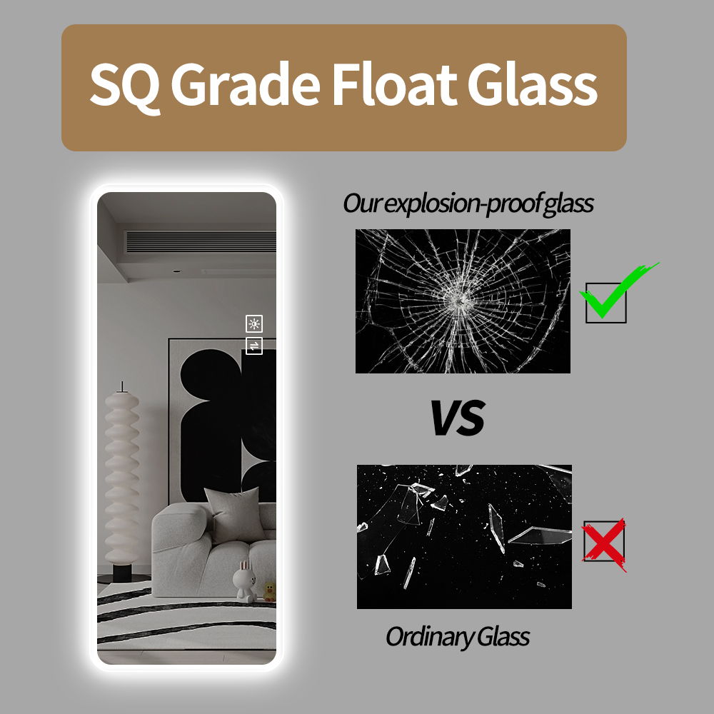 Full Length Mirror Lighted Vanity Body Mirror LED Mirror Wall-Mounted Mirror Big Size Rounded Corners, Bedroom, Living Room, Dressing Room, Hotel - Clear