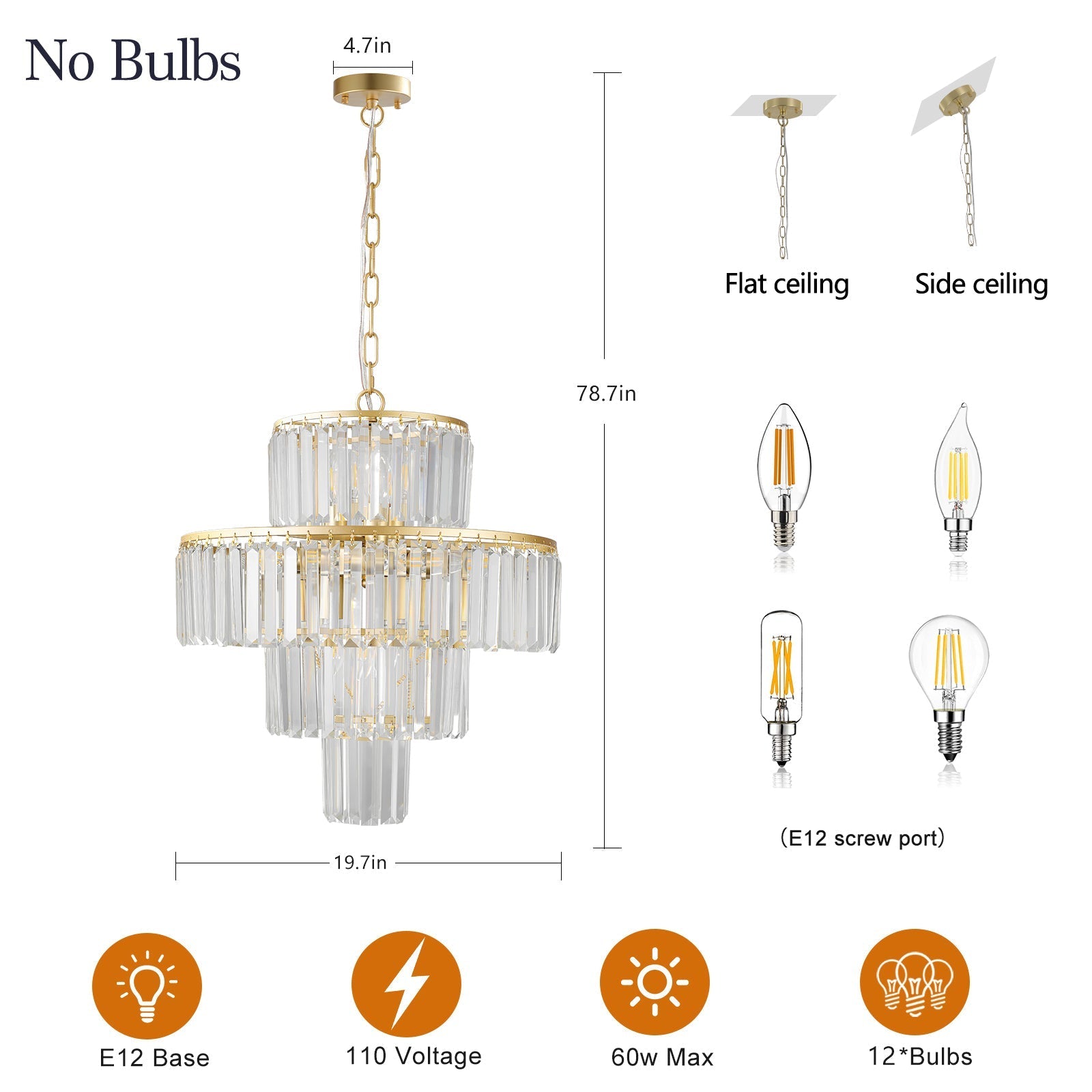 20' Modern Crystal Chandelier with Gold Finish, 4-Tier Design for Dining Room or Living Room, Elegant Crystal Pendant Light Fixture (Bulb Not Included)