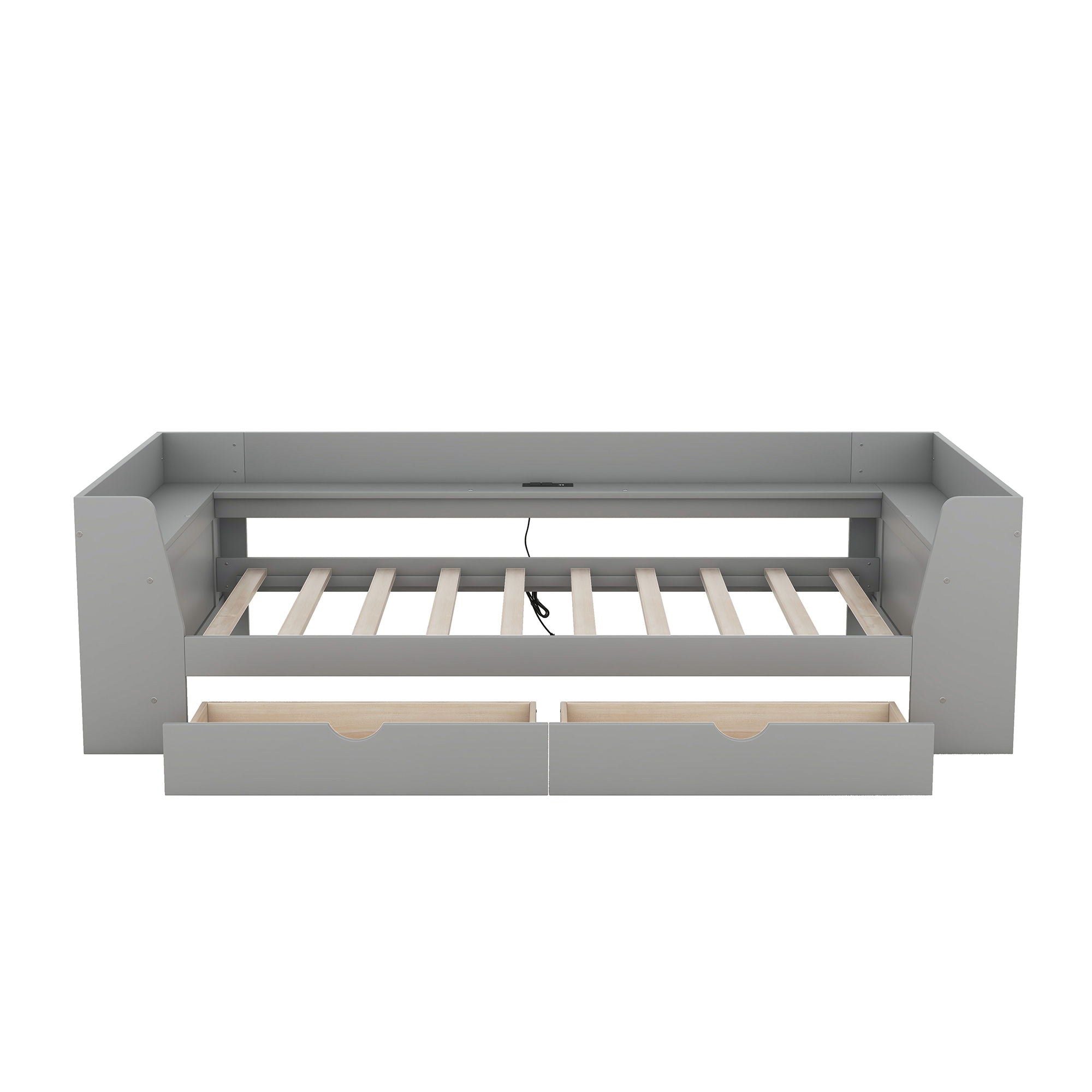 Daybed With Shelves, Drawers And Built In Charging Station