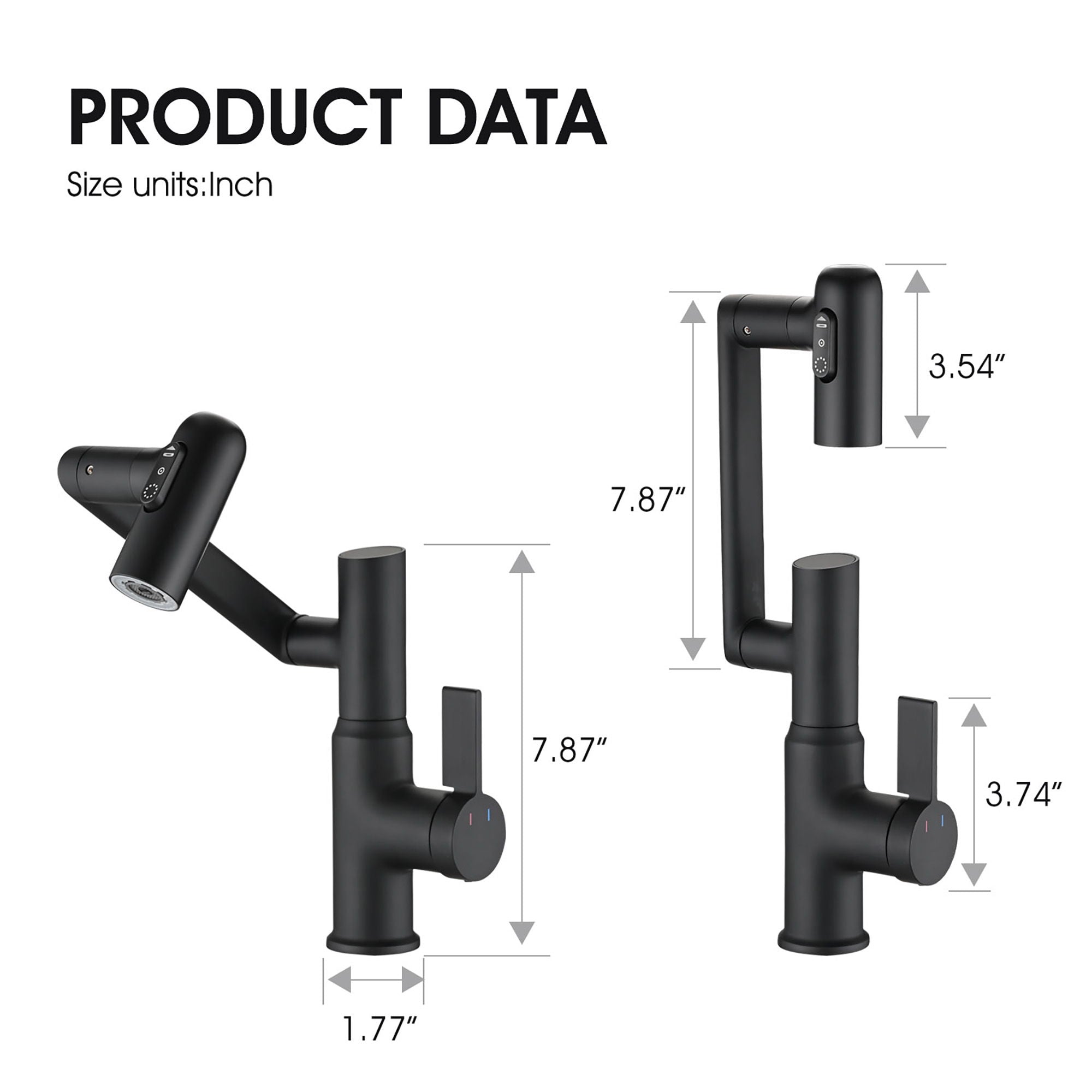 Modern Brass Bathroom Sink Faucet With Spray Function, Temperature Display & 360 Degree Rotary - Matte Black