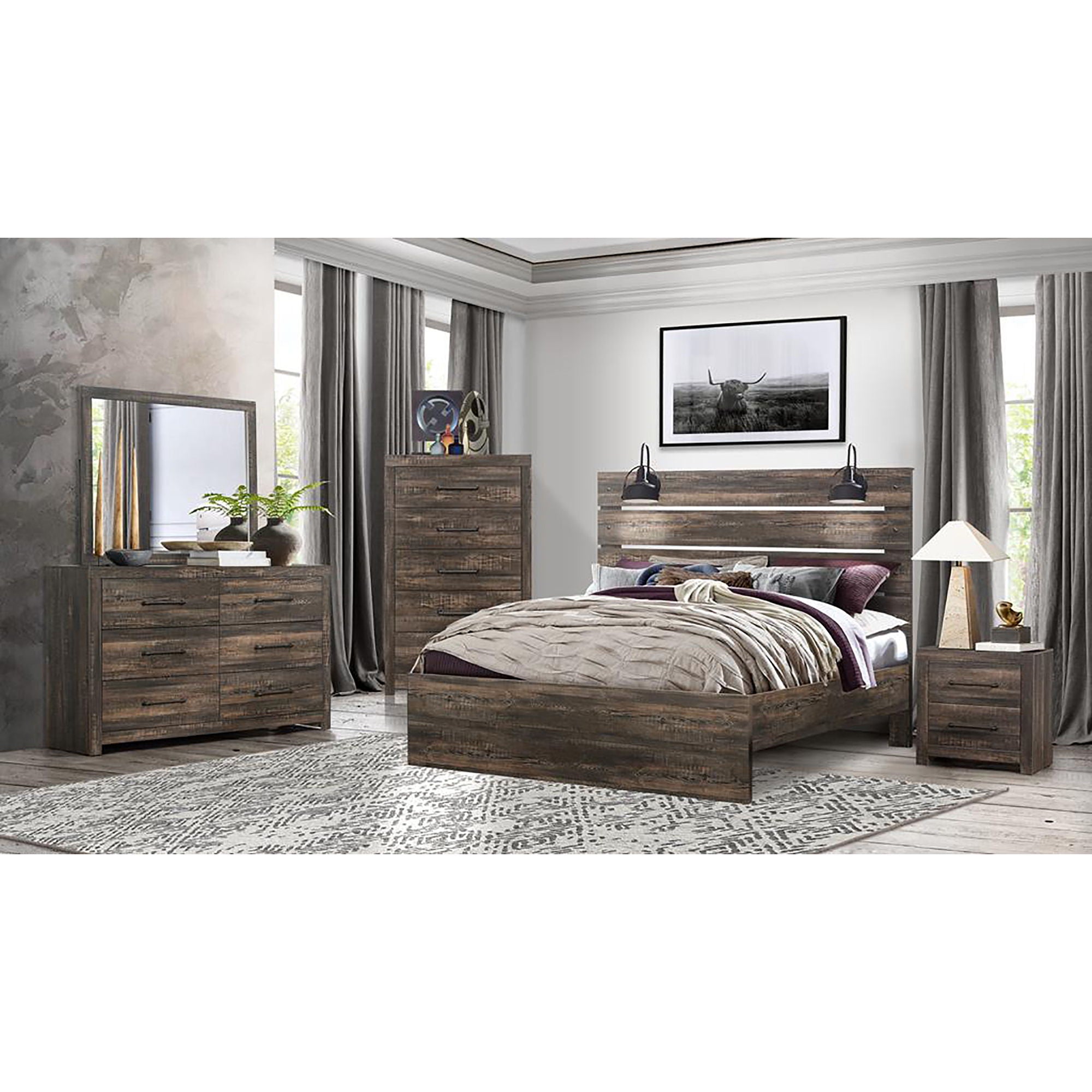 Monica - Full Bed With Panel And Slat Headboard - Dark Oak