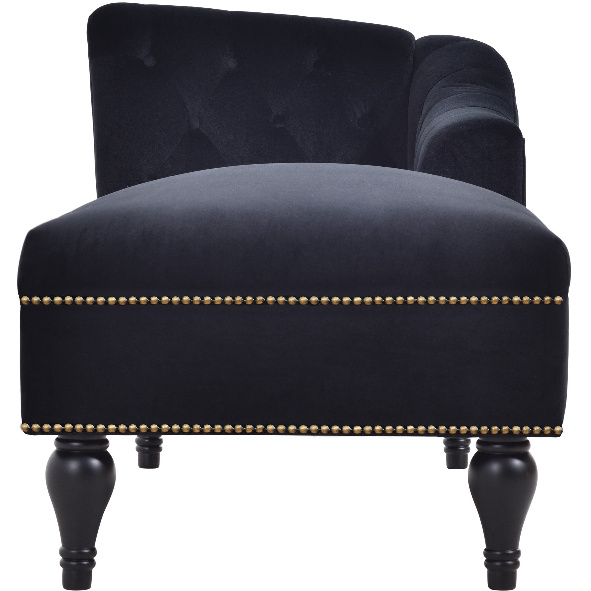 58" Velvet Chaise Lounge with Nailhead Trim and Solid Wood Legs