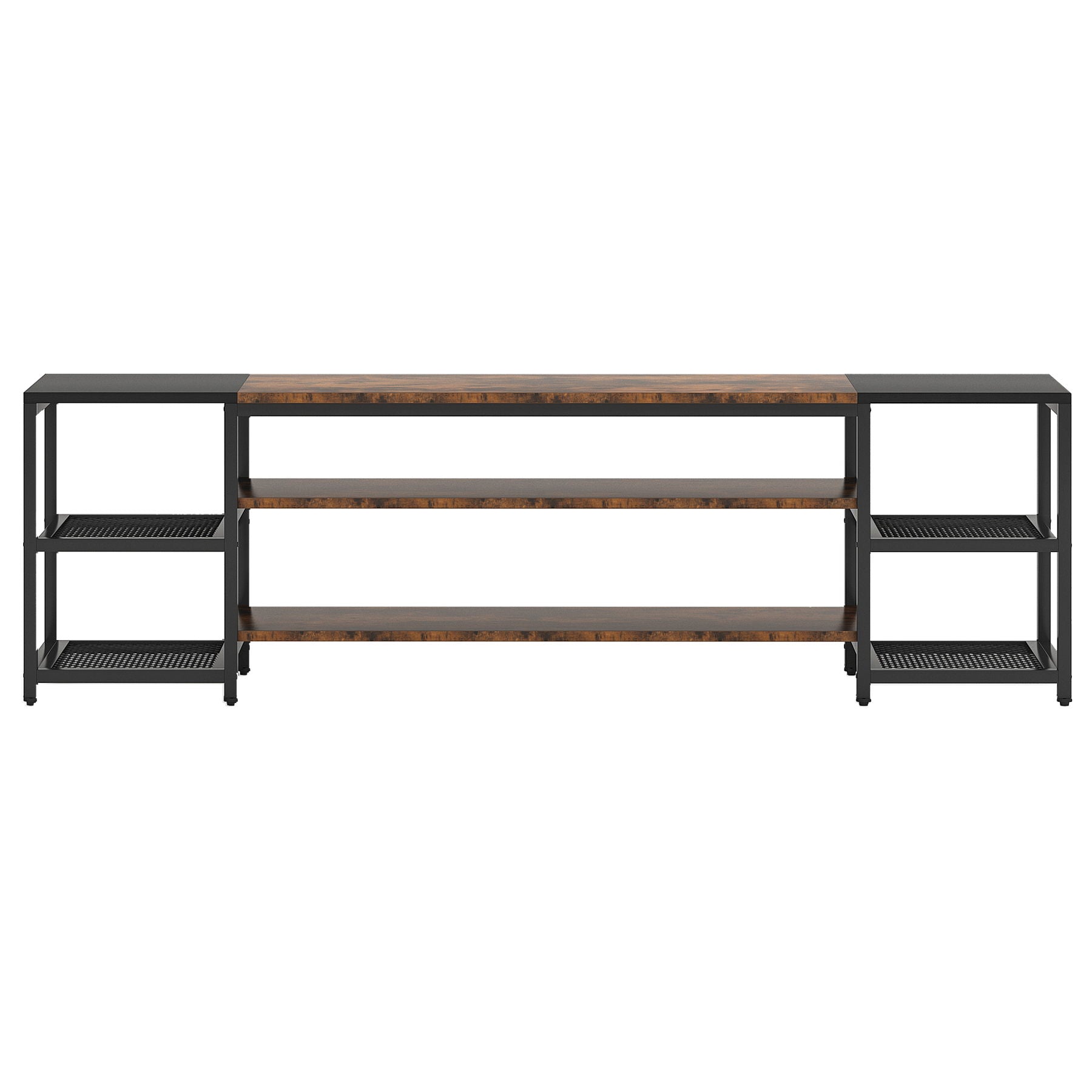 TV Stand For TVs, Extra Long With 3 Tier Ventilated Shelves - Rustic Brown
