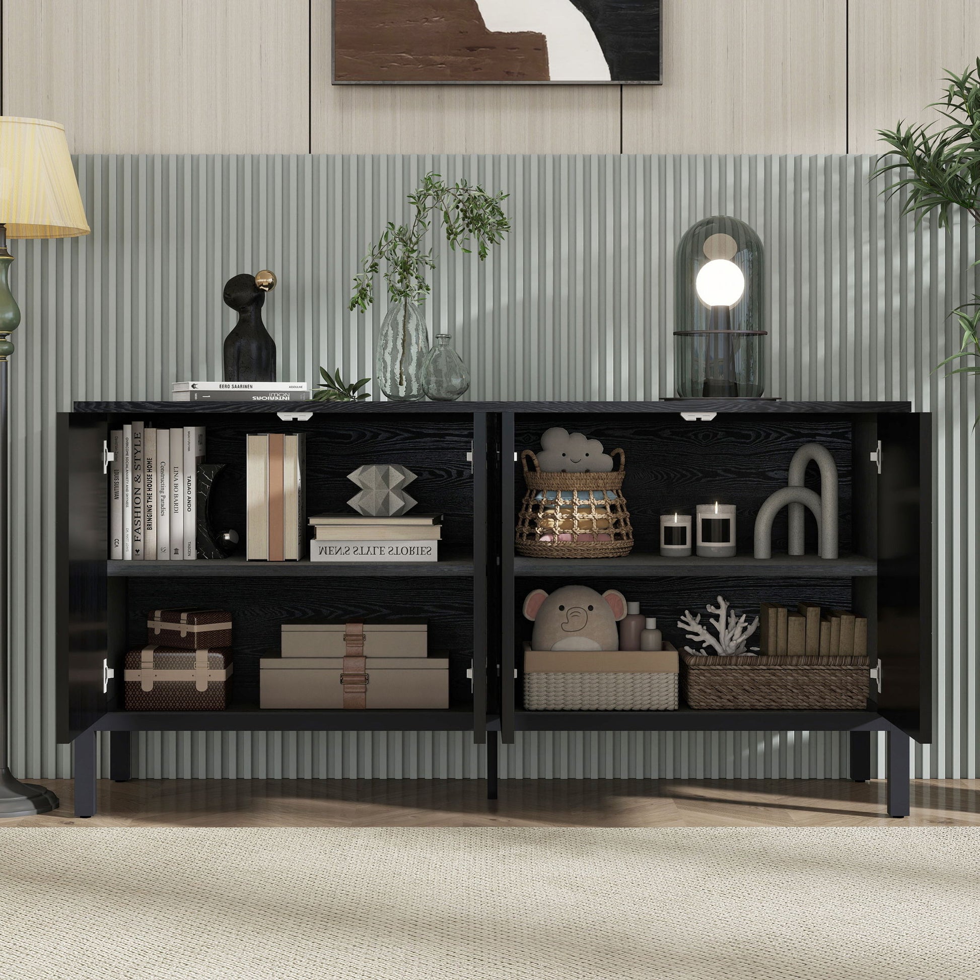 Stylish Storage Cabinet Sideboard With Unique Geometric Circle Door Design - Black - Best Buy Furniture