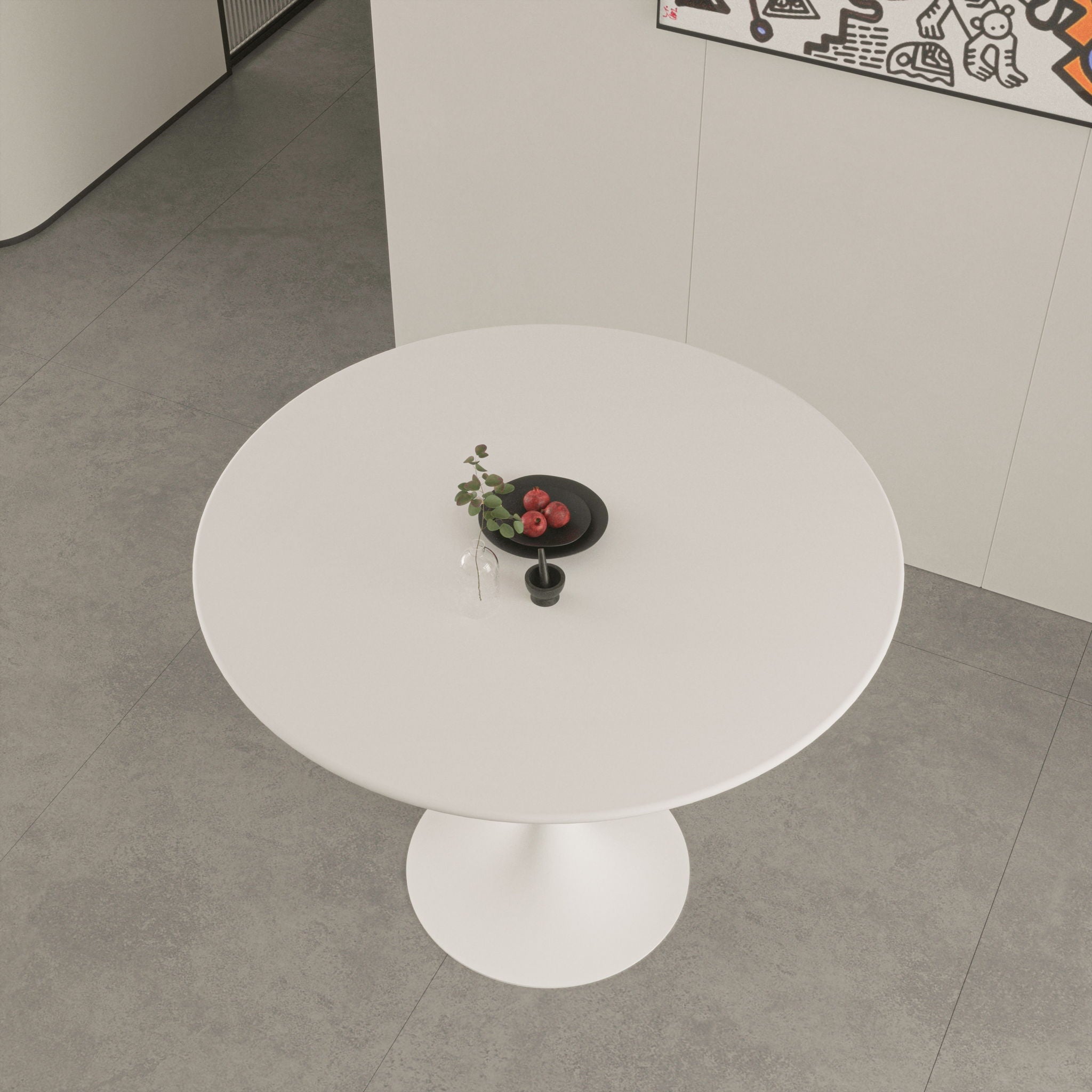 Mid-Century Round Dining Table With Pedestal Base For 2 - 4 People
