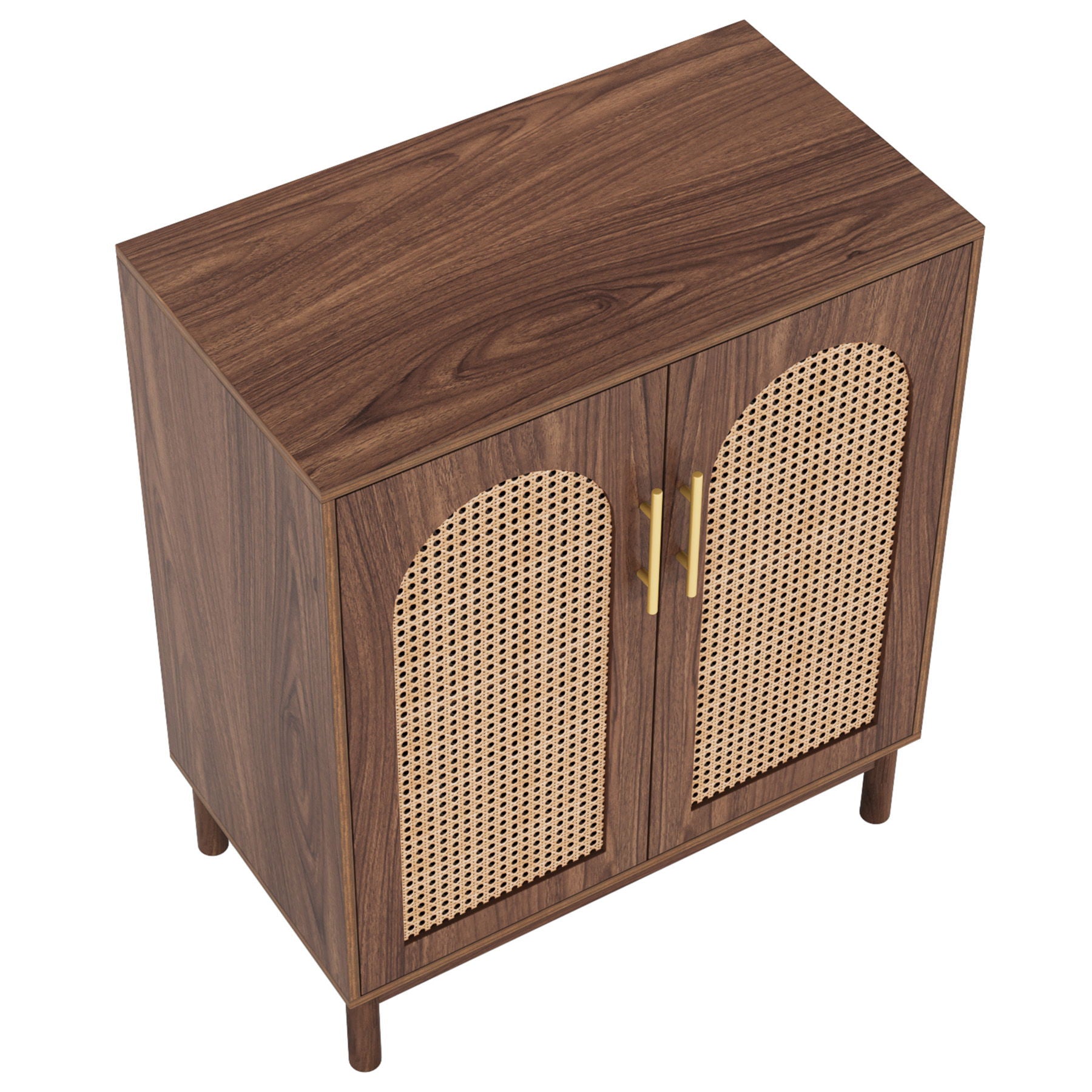 Sideboard Buffet Cabinet With Handwoven Rattan Doors (Set of 2) - Dark Brown