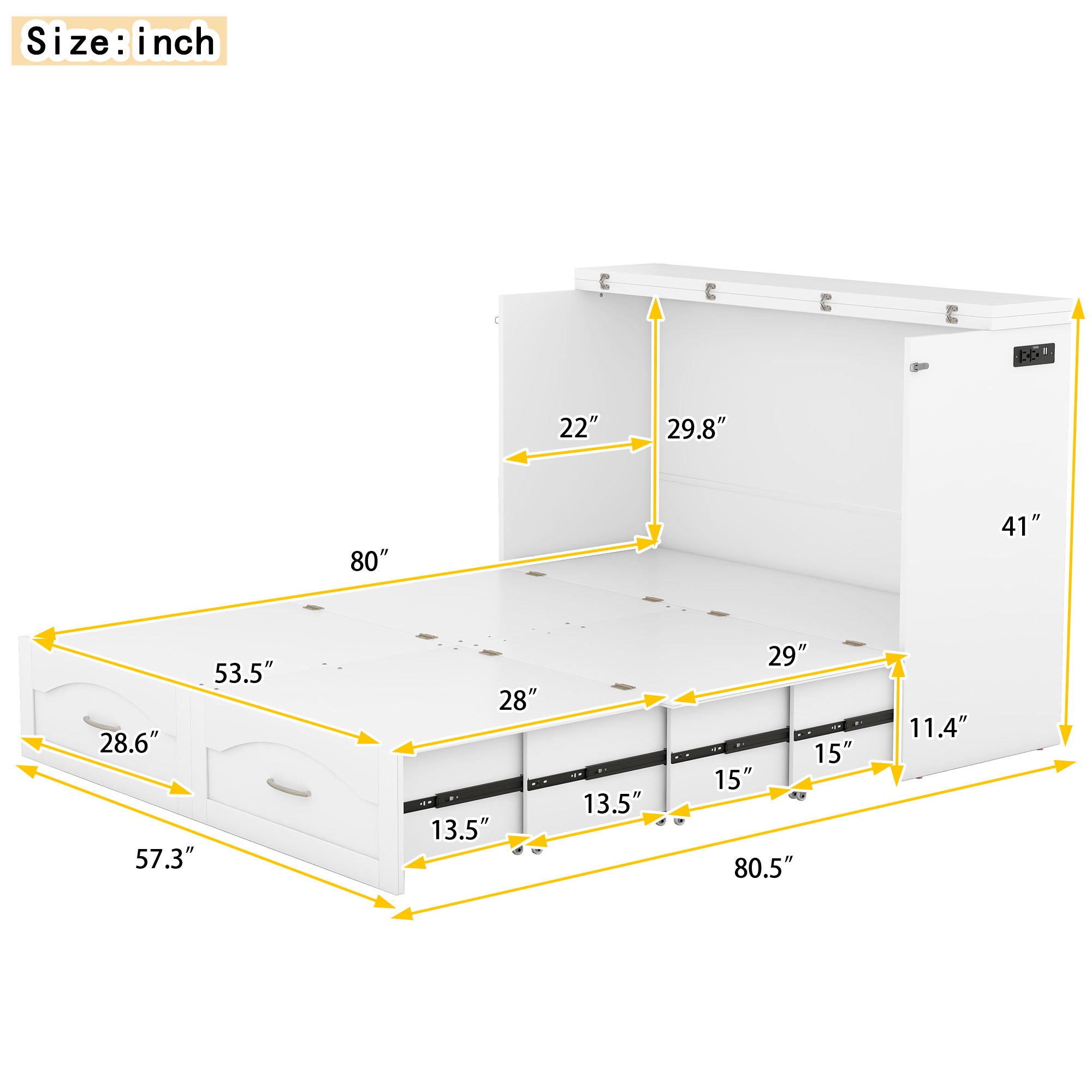 Murphy Wall Bed With Drawer And A Set Of Sockets & USB Ports, Pulley Structure Design