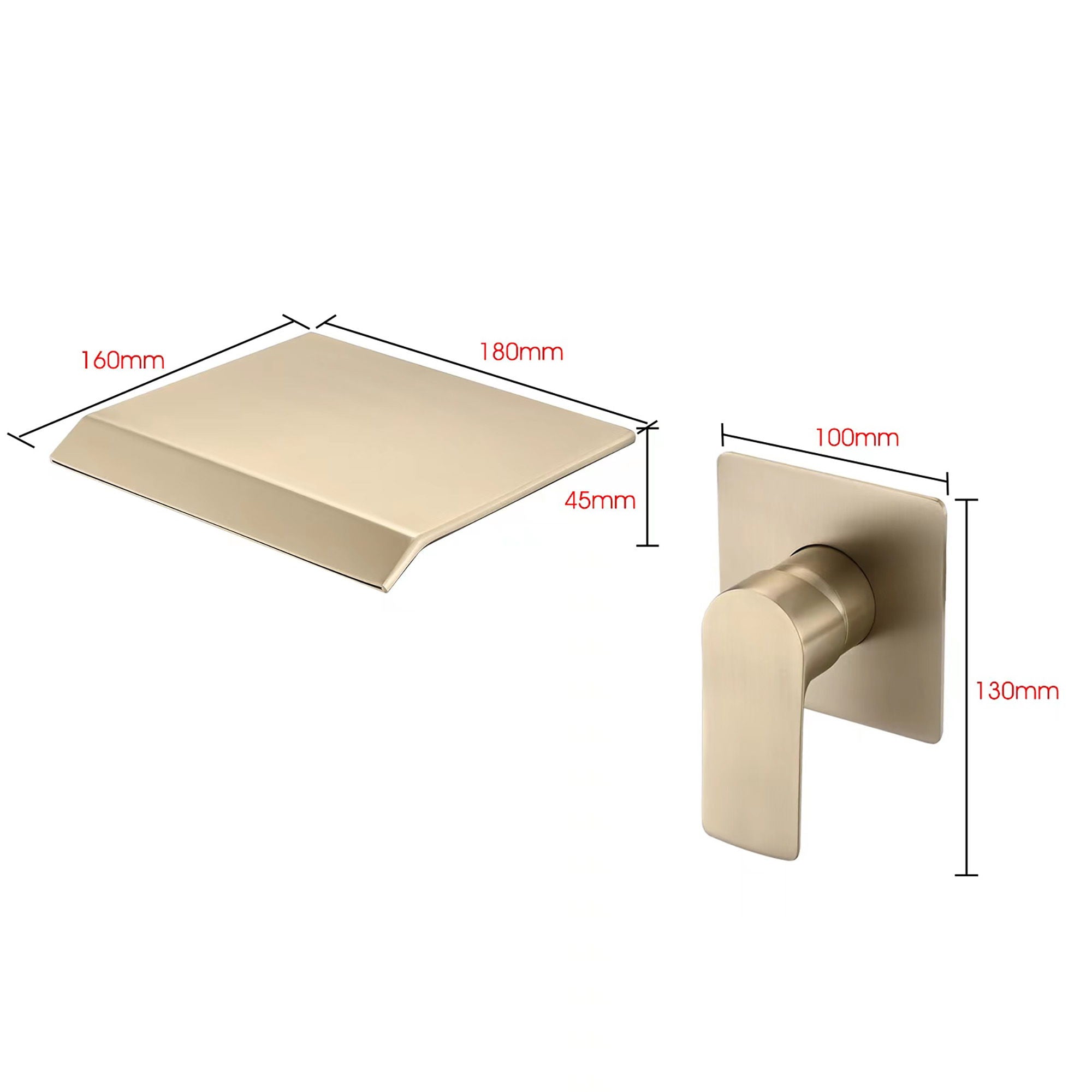 Modern Wall Mount Bathtub Faucet With Waterfall Spout And Single Handle Control - Brushed Gold
