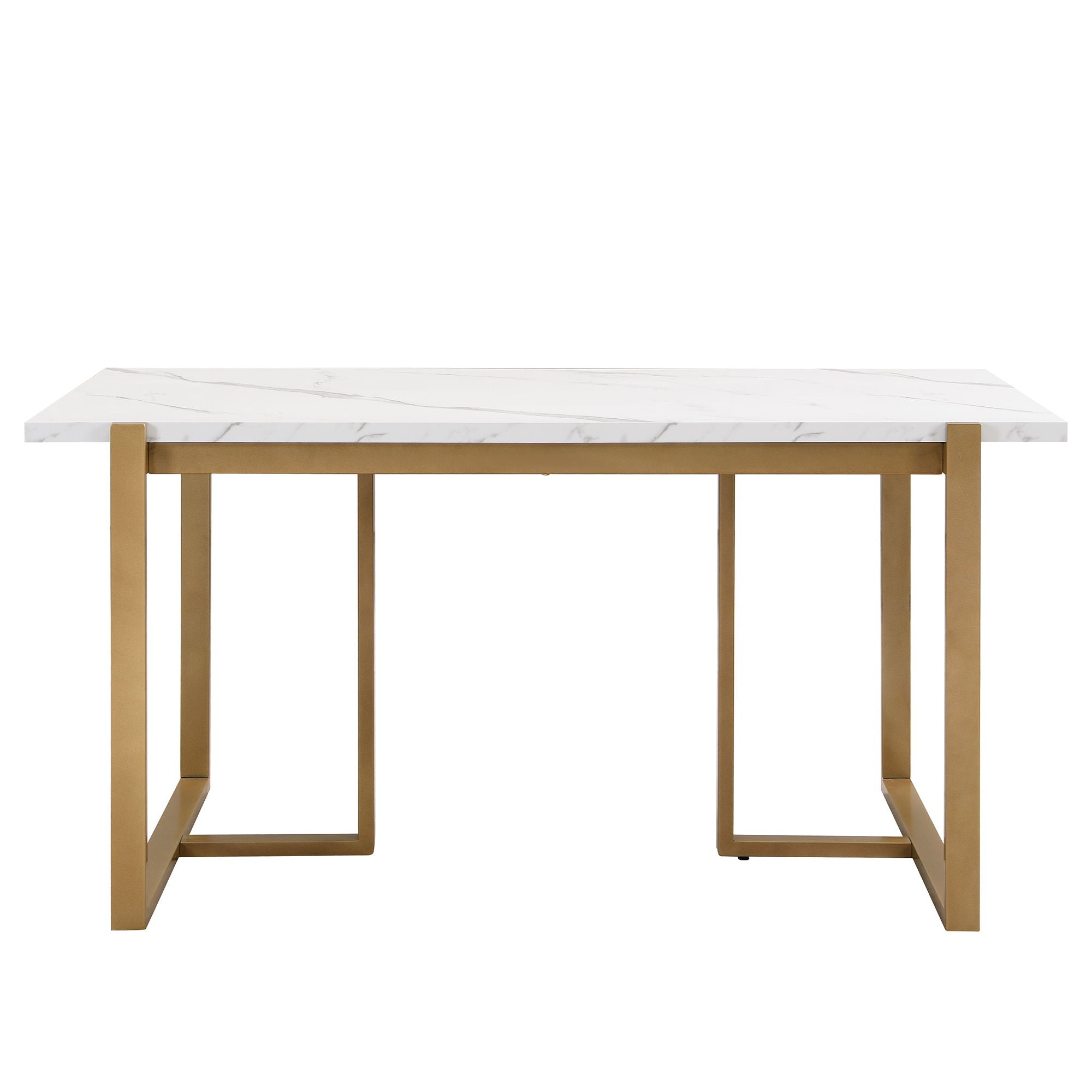 Modern Dining Table Set For 6 Faux Marble Kitchen Table Set With 6 Upholstered Dining Chairs, 7 Piece - White / Golden
