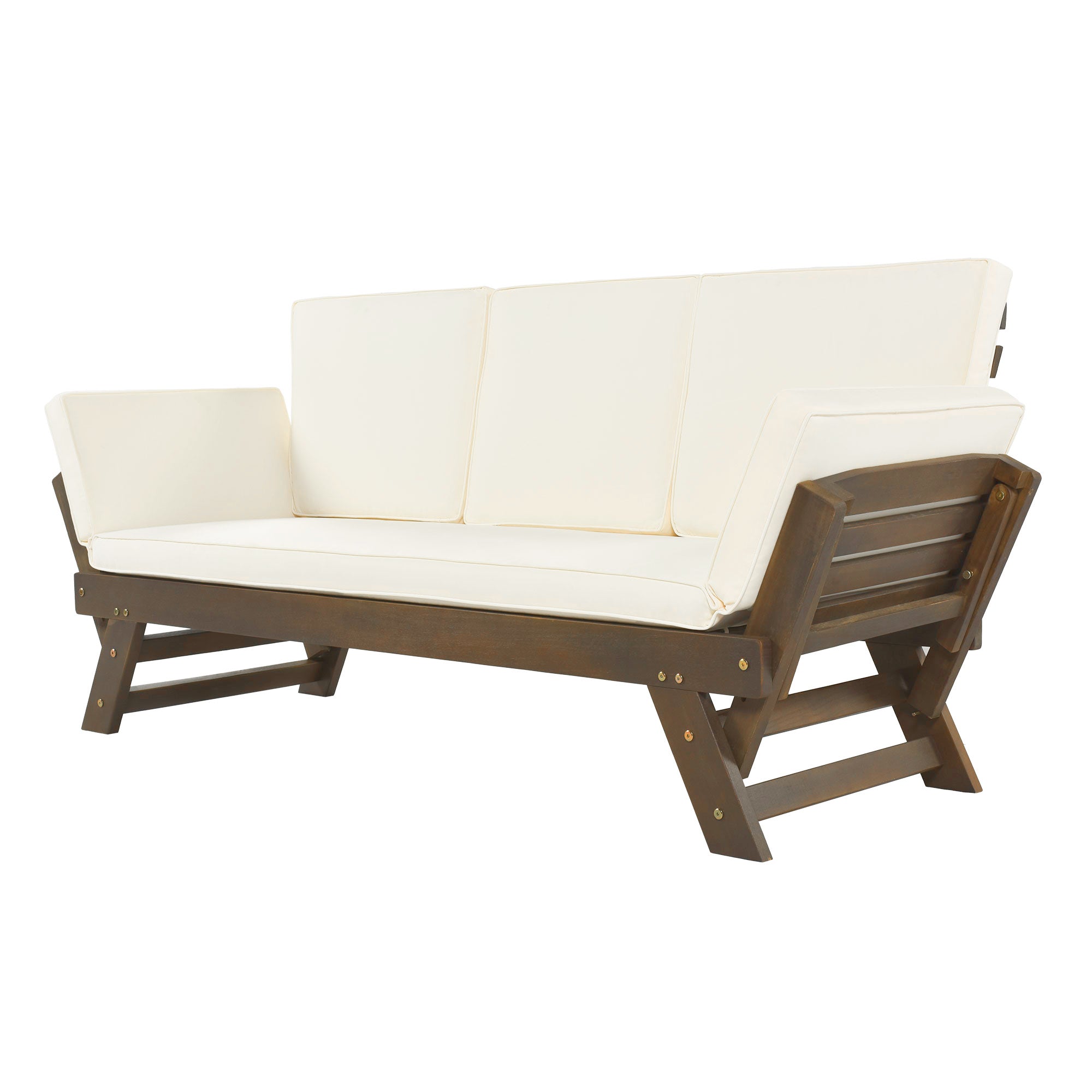 TOPMAX Outdoor Adjustable Patio Wooden Daybed Sofa Chaise Lounge