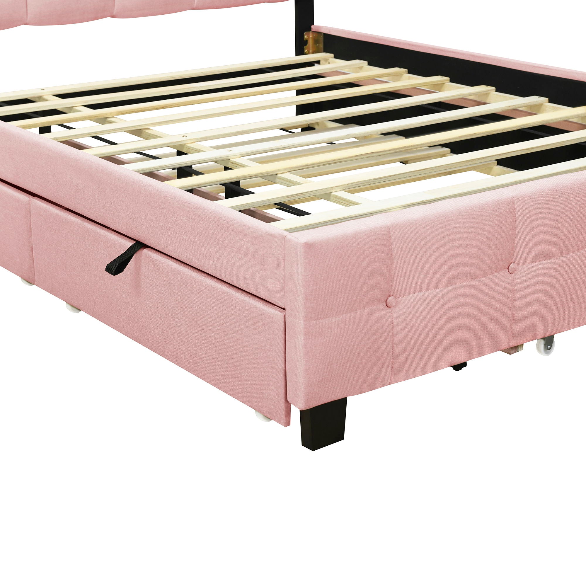 Upholstered Platform Bed With LED Frame, With Trundle And 2 Drawers