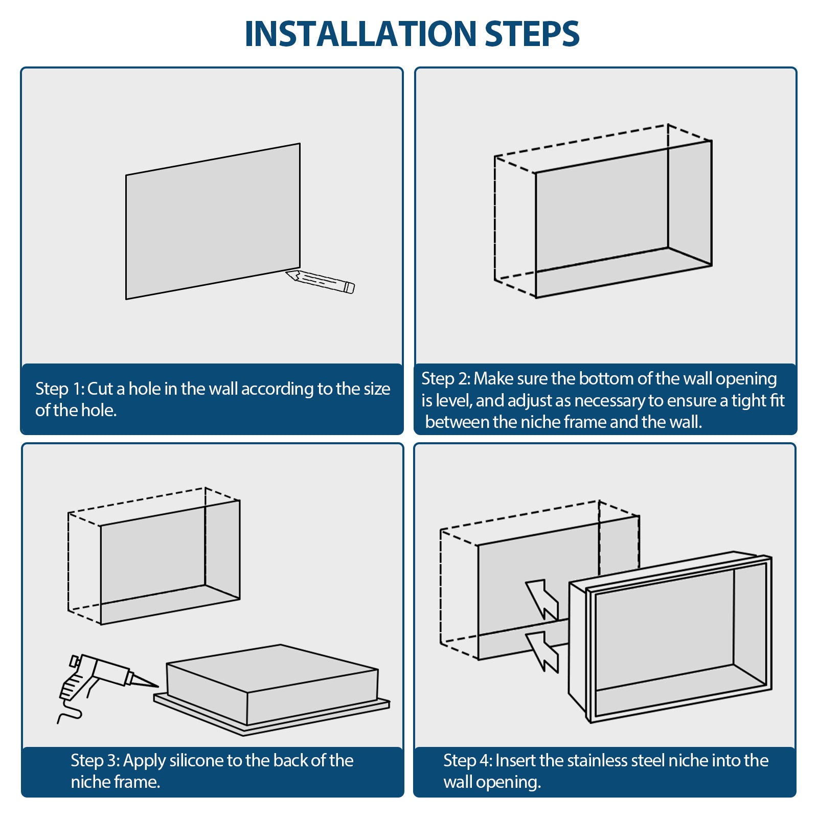 Modern Stainless Steel Shower Niche Double Shelf For Bathroom
