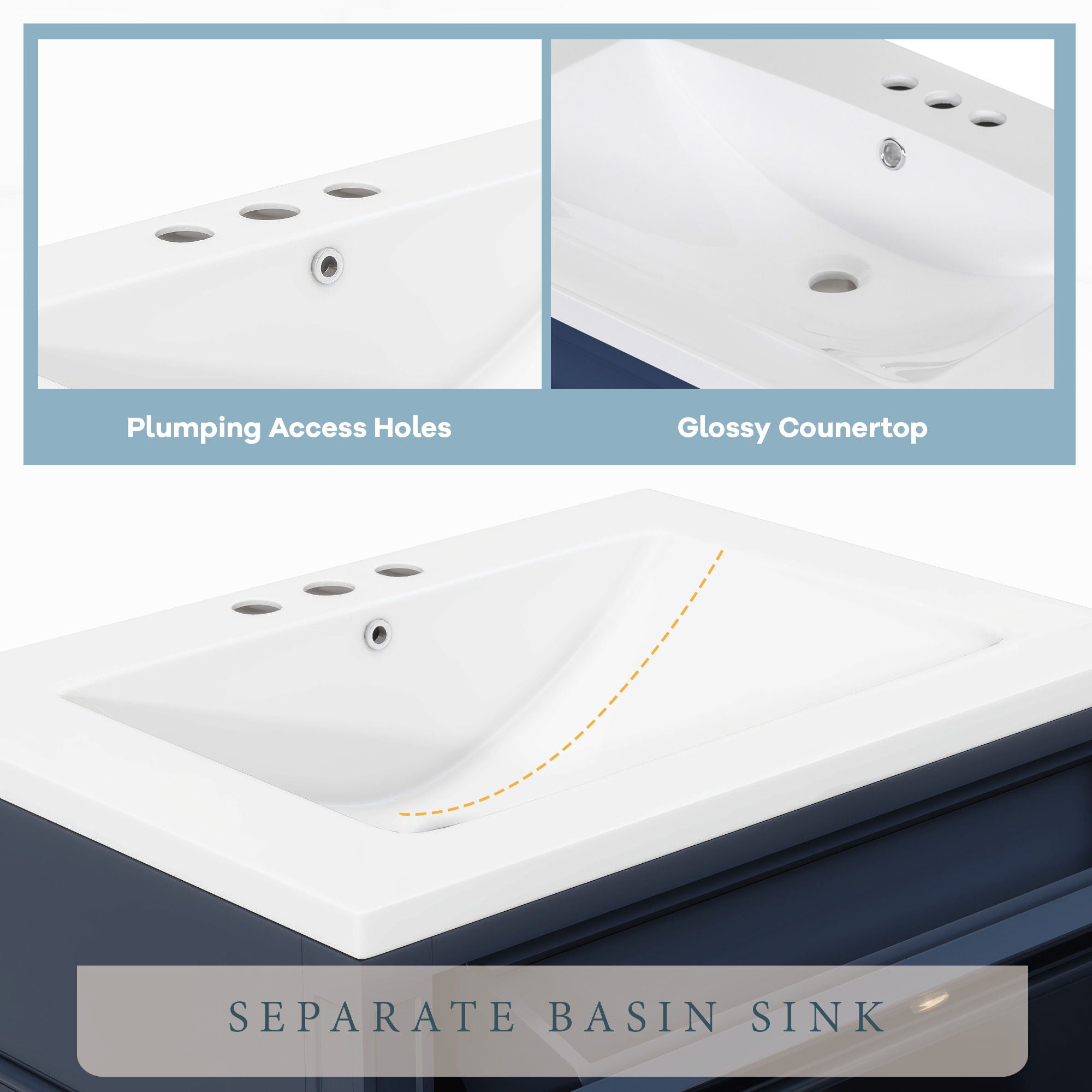 Bathroom Vanity With Top Sink, Storage Cabinet With 2 Drawers, Tip Out Drawer