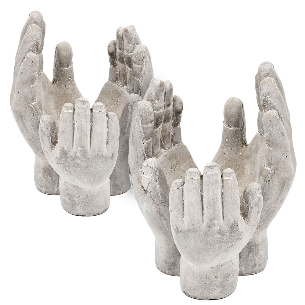 Set of 2 6x6x9' Accepting Hands Accent Cement Hand Decor