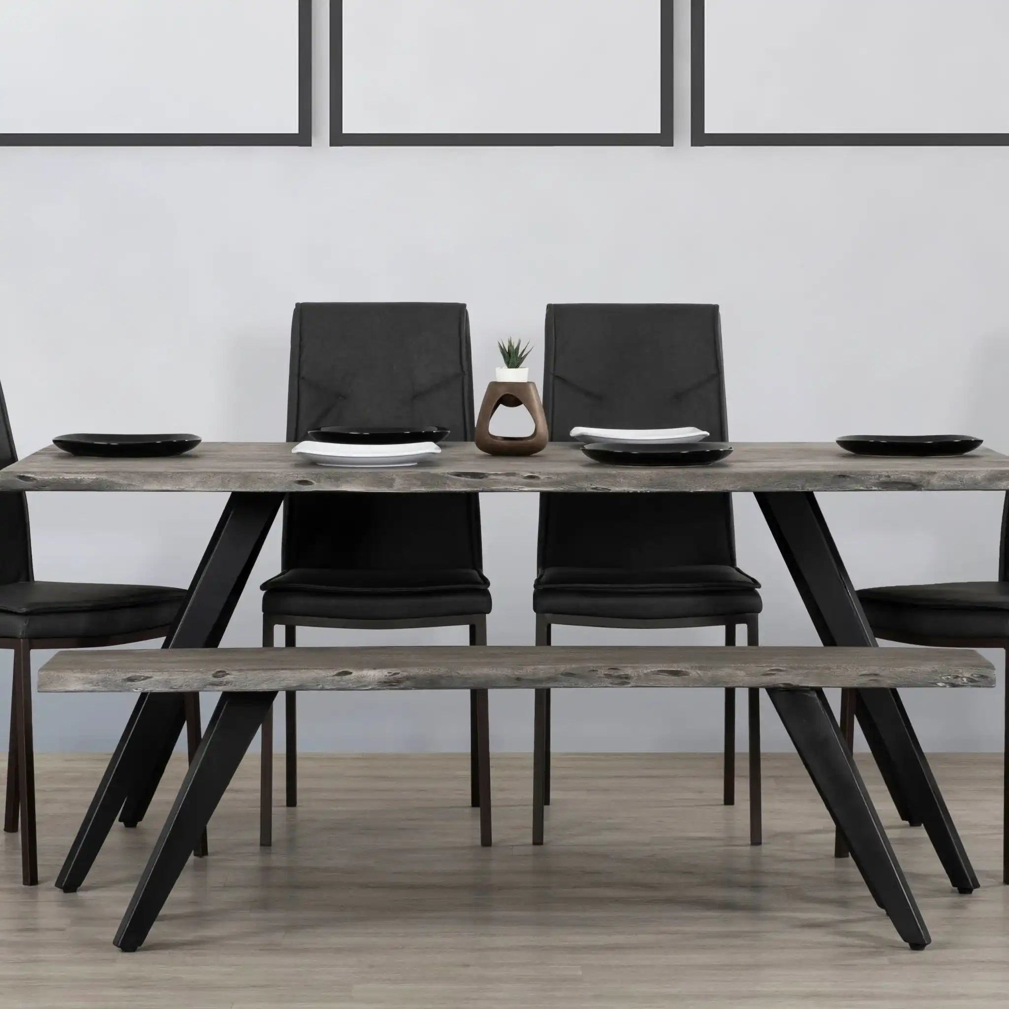 Modern Acacia Wood Dining Bench, Live Edge Design Accent Bench With Iron Legs - Black / Gray