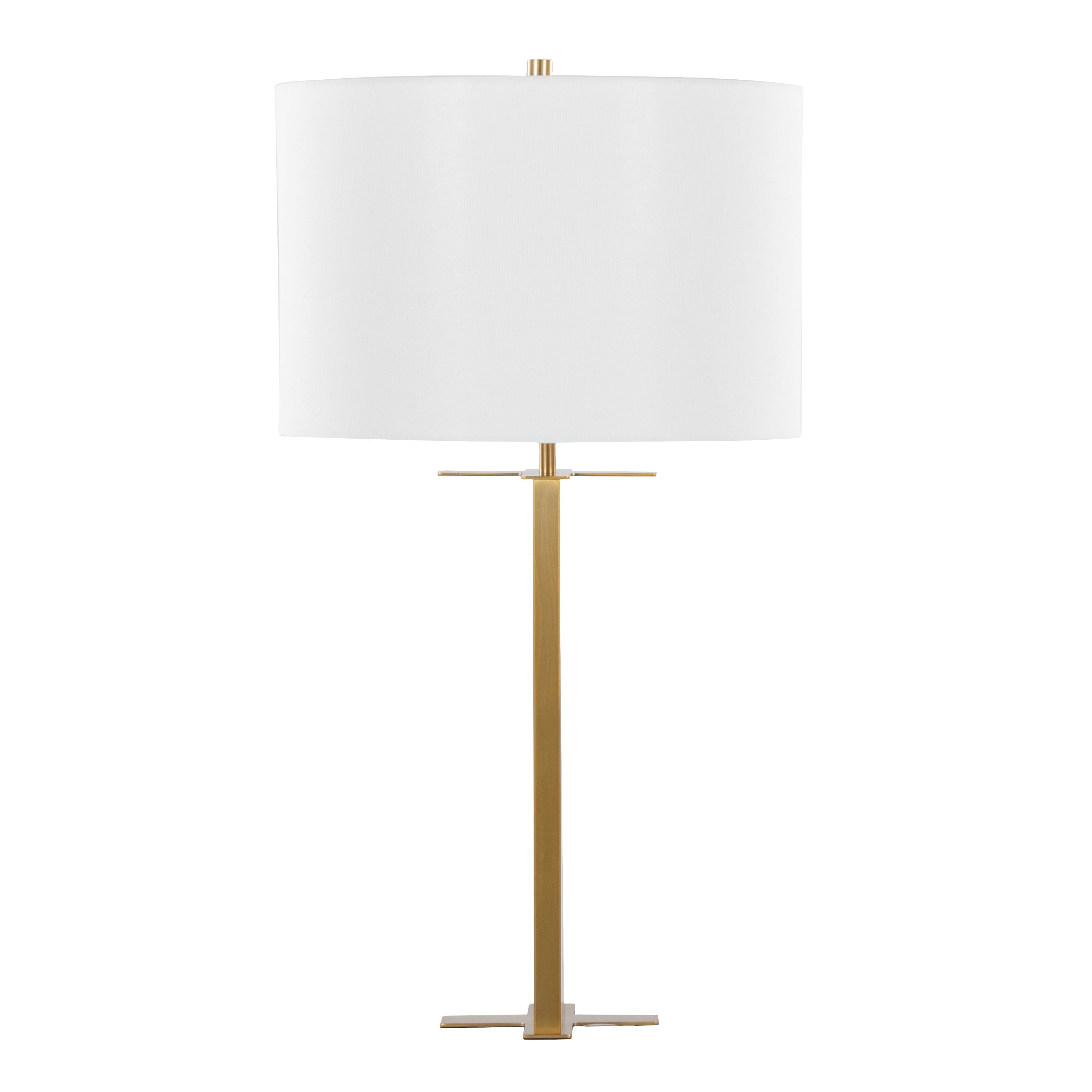Cosmo 28' Glam Metal Table Lamp in Antique Brass and White Linen
