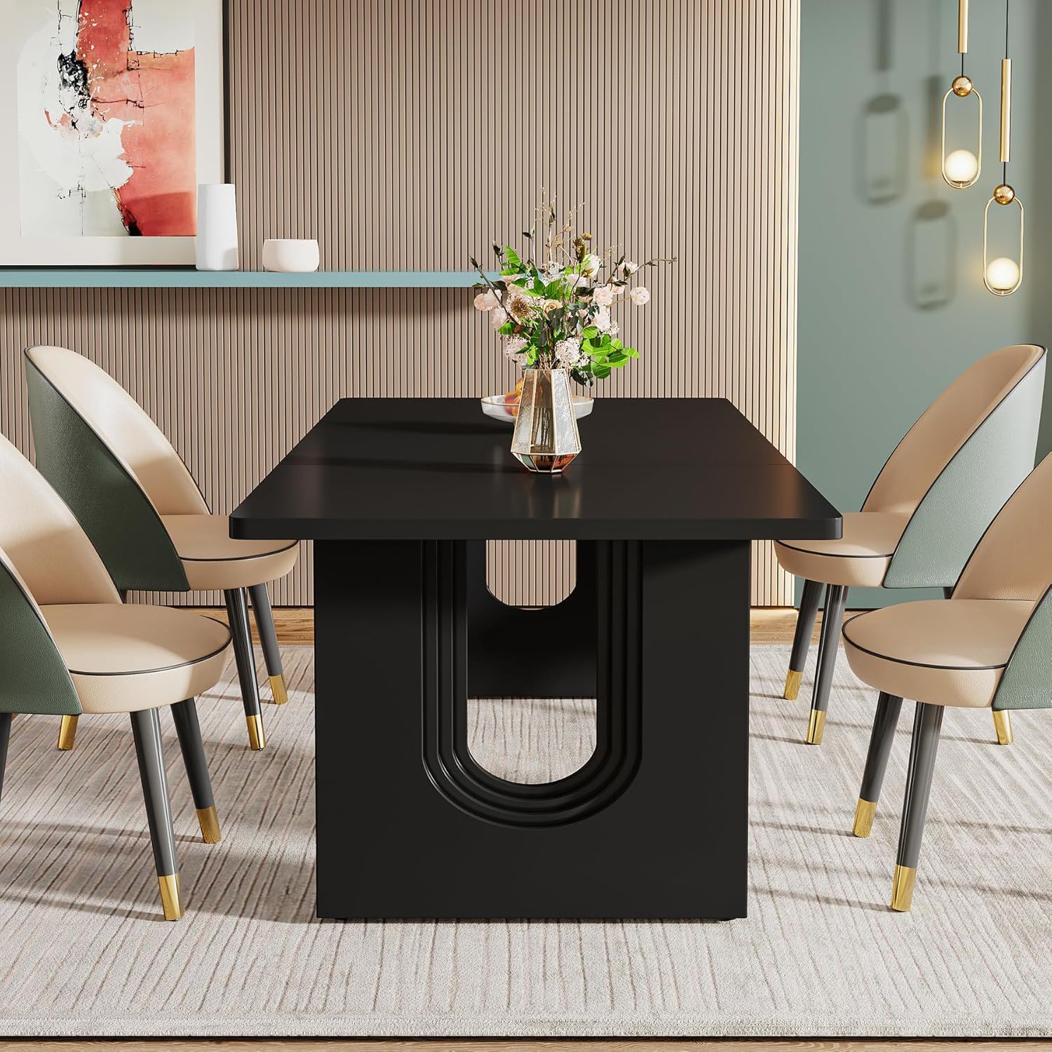 Rectangular Dining Table For 6 - 8 People With Pedestal Base