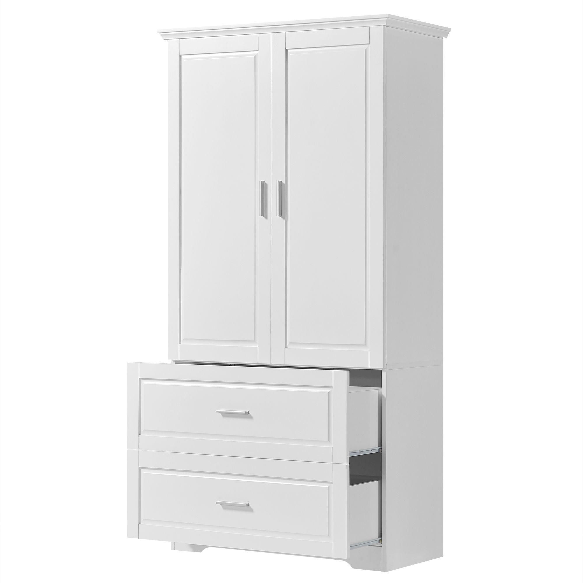 Tall Bathroom Storage Cabinet, Cabinet With 2 Doors And Drawers, Adjustable Shelf