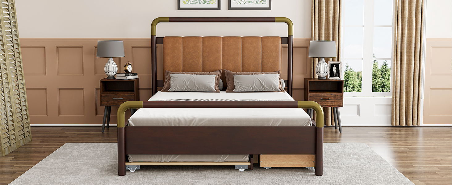 Storage Platform Bed, With 2 Big Drawers, Trundle