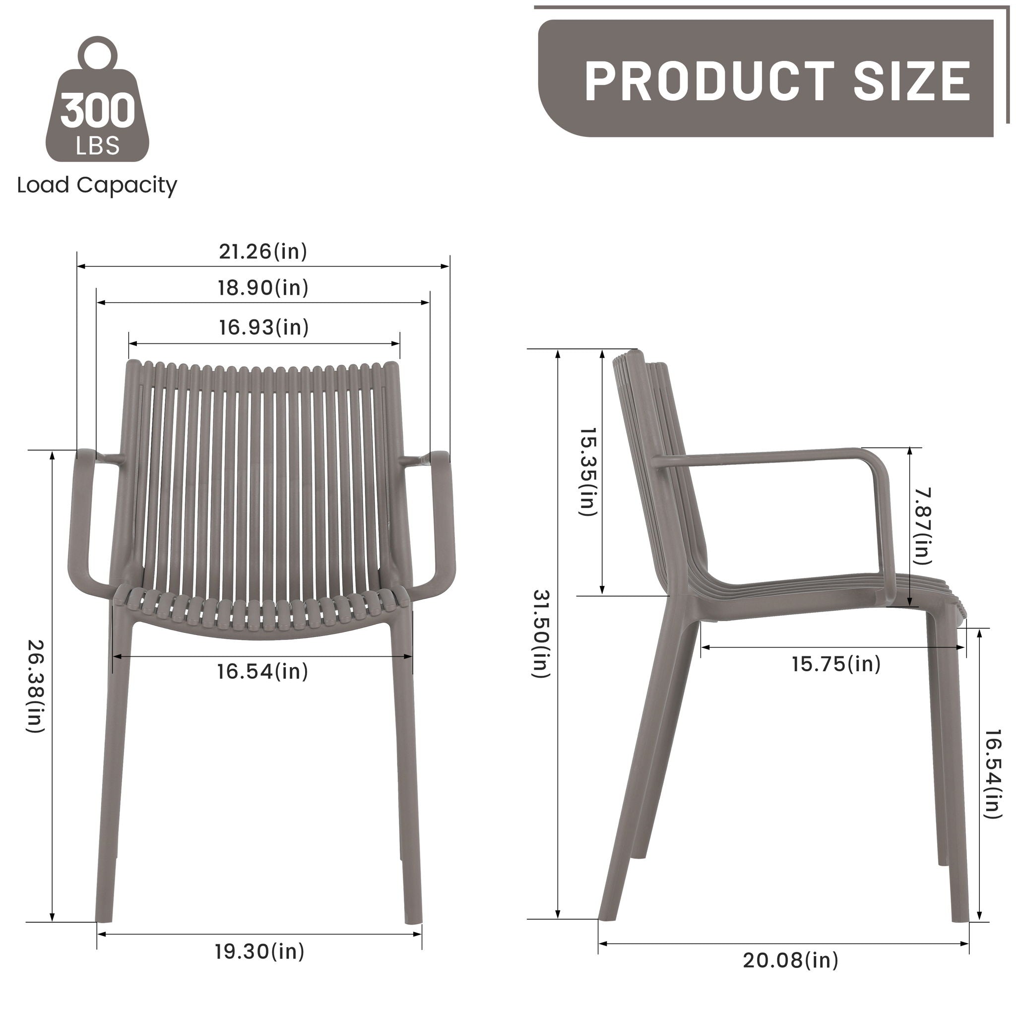 4 Piece Stackable Single Chairs With Vertical Stripe Design For All Weather