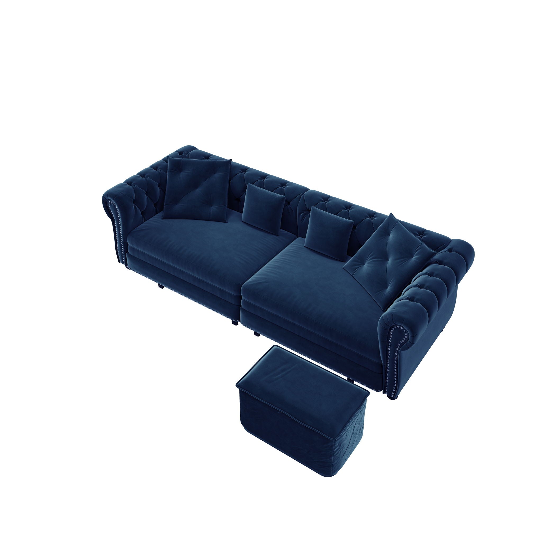 3 In 1 Pull Out Sofa Bed, Convertible Sleeper Sofa Bed, 3 Seater Sofa With Movable Ottoman - Blue