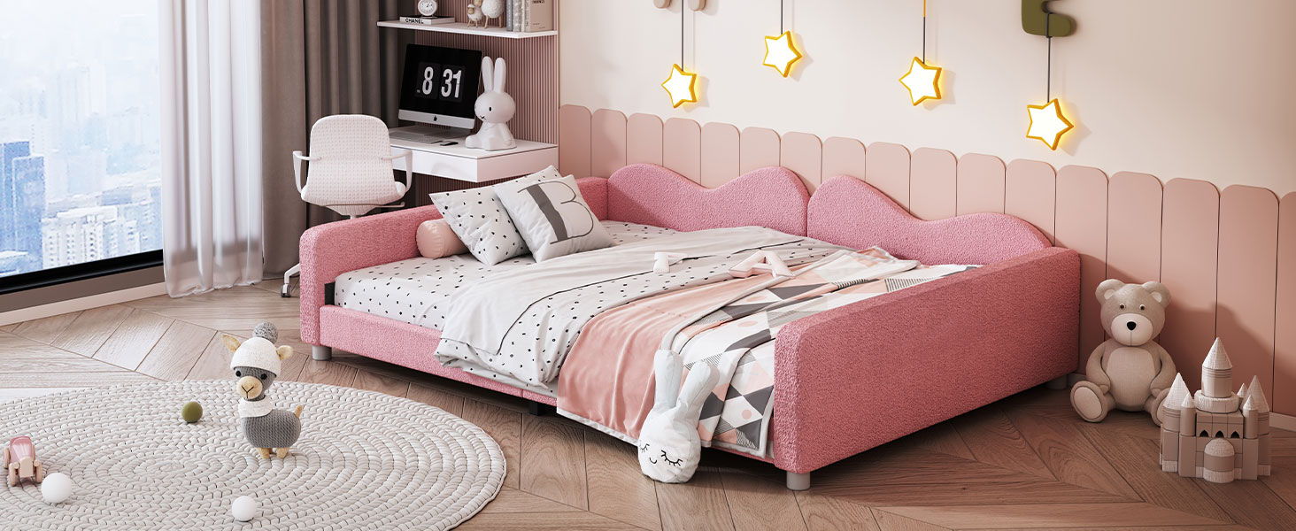 Upholstered Daybed, Sherpa Fabric Sofabed With Cloud-Shaped Backrest