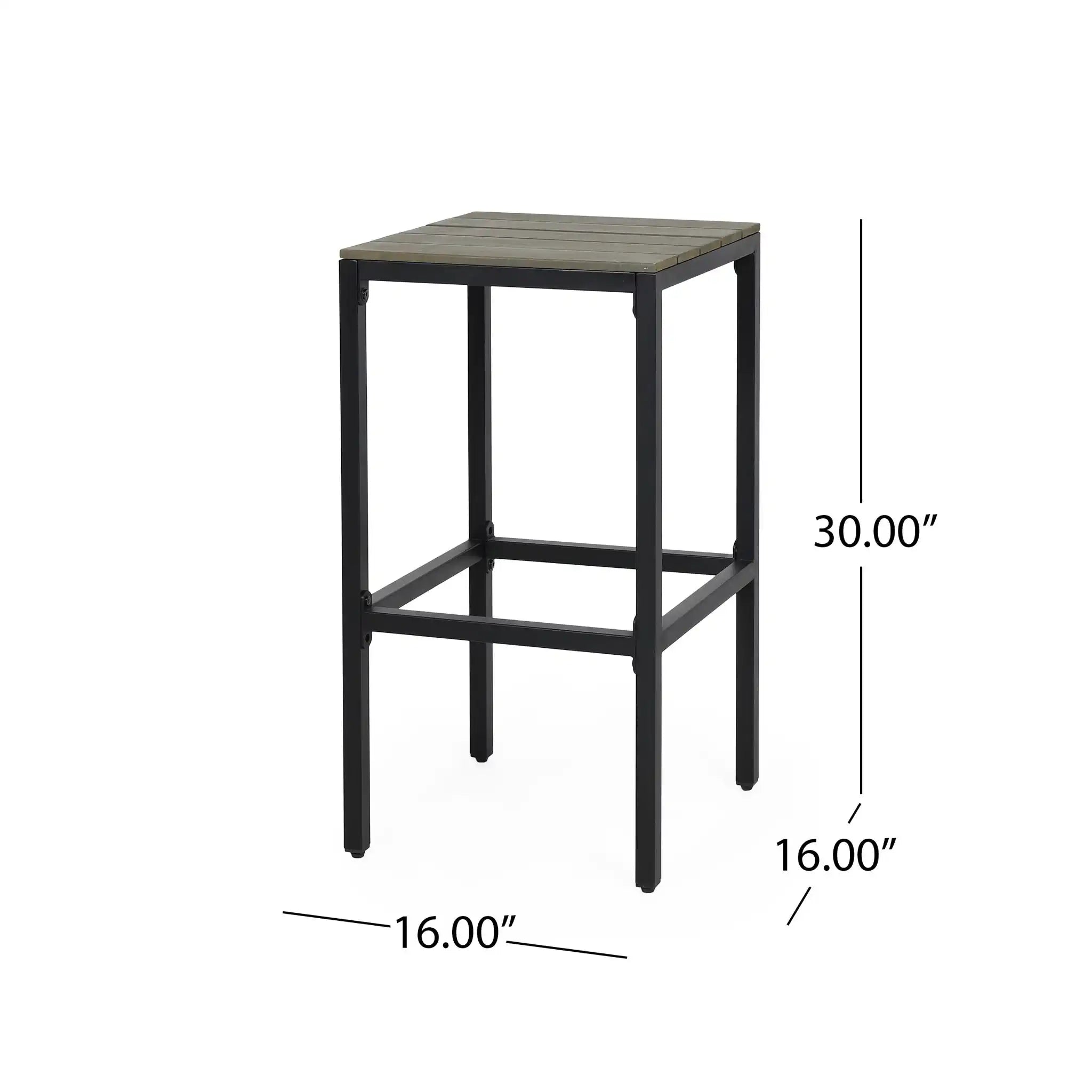 Outdoor Bar Stool With Slat Design And Metal Frame (Set of 2)