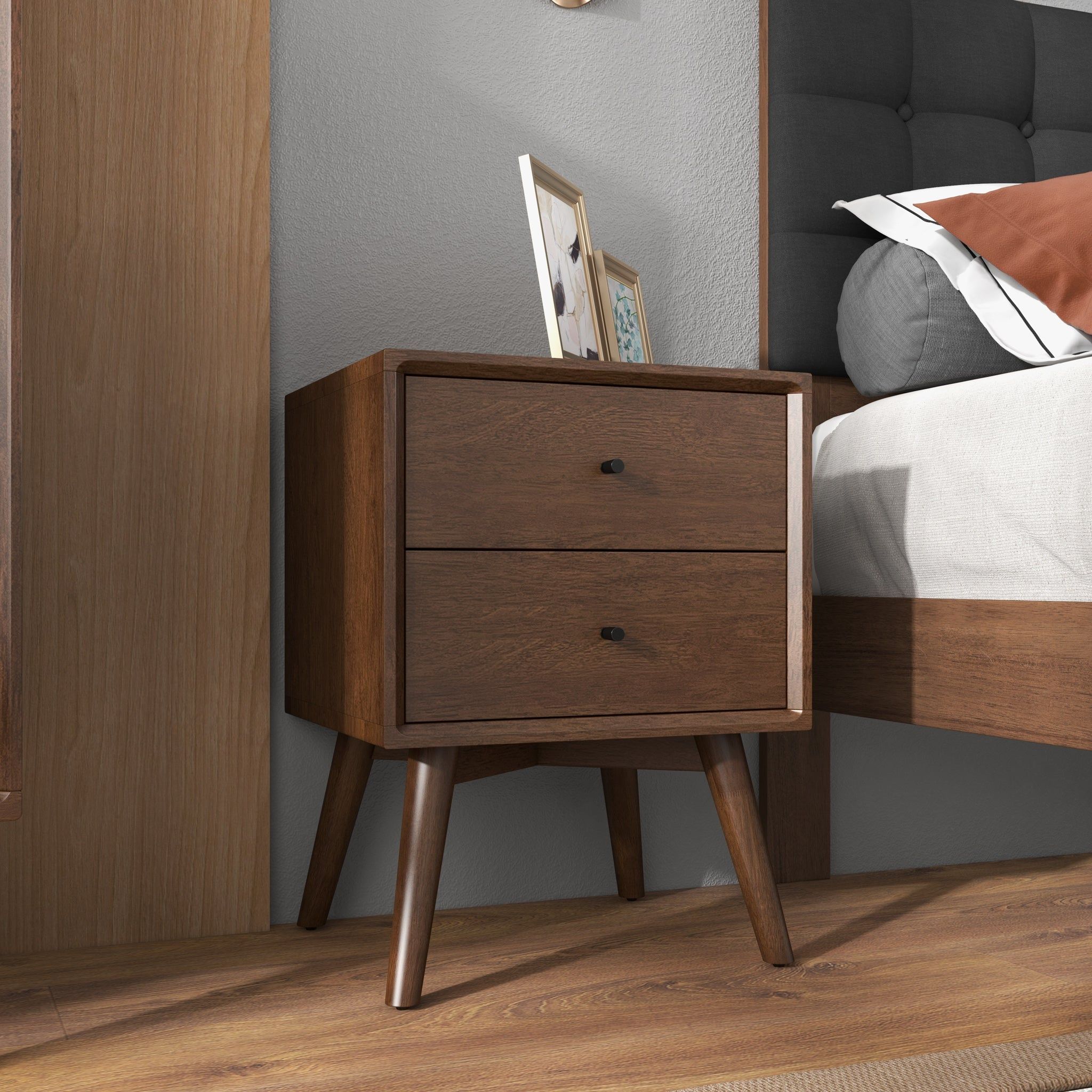Caroline - Mid-Century Modern Style White Night Stand 2 Drawer