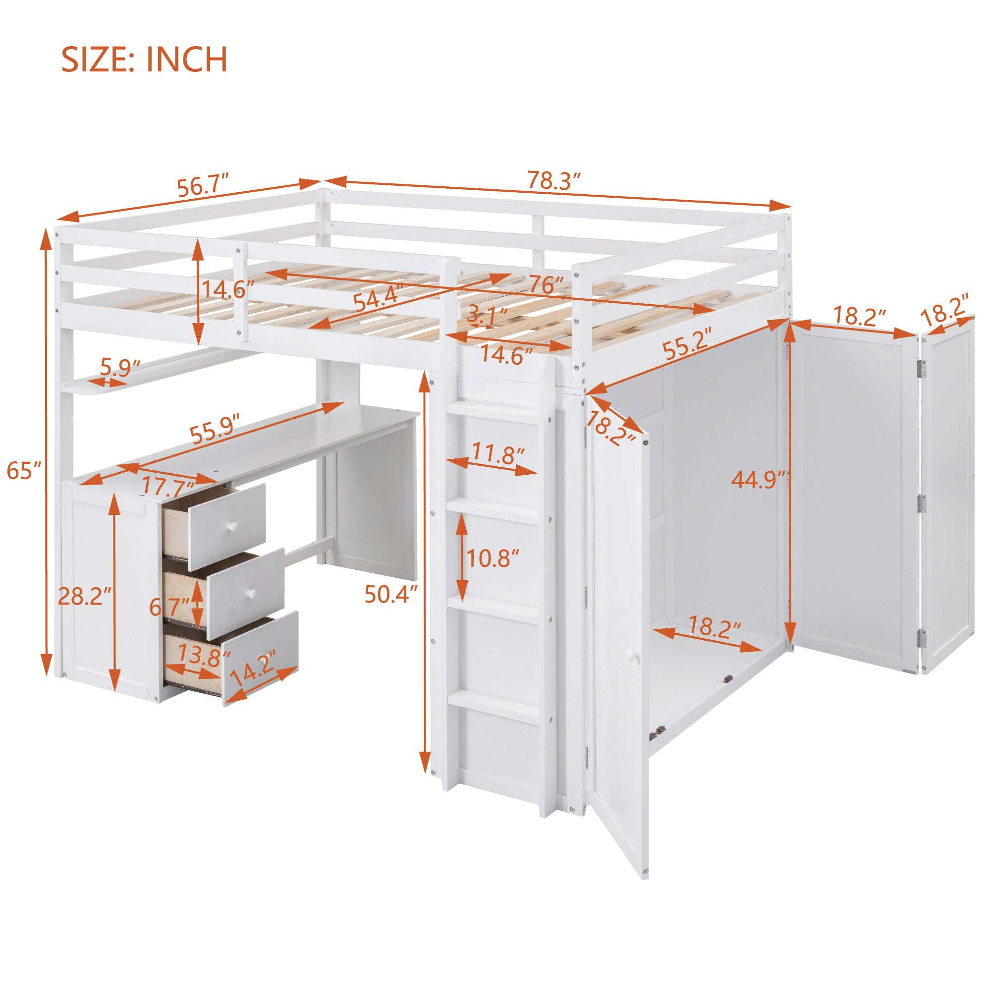 Loft Bed With Drawers, Desk, And Wardrobe