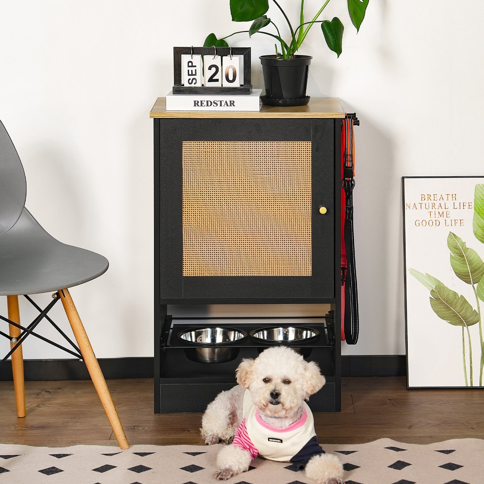 Feeding Station with 1 Storage Cabinet Black