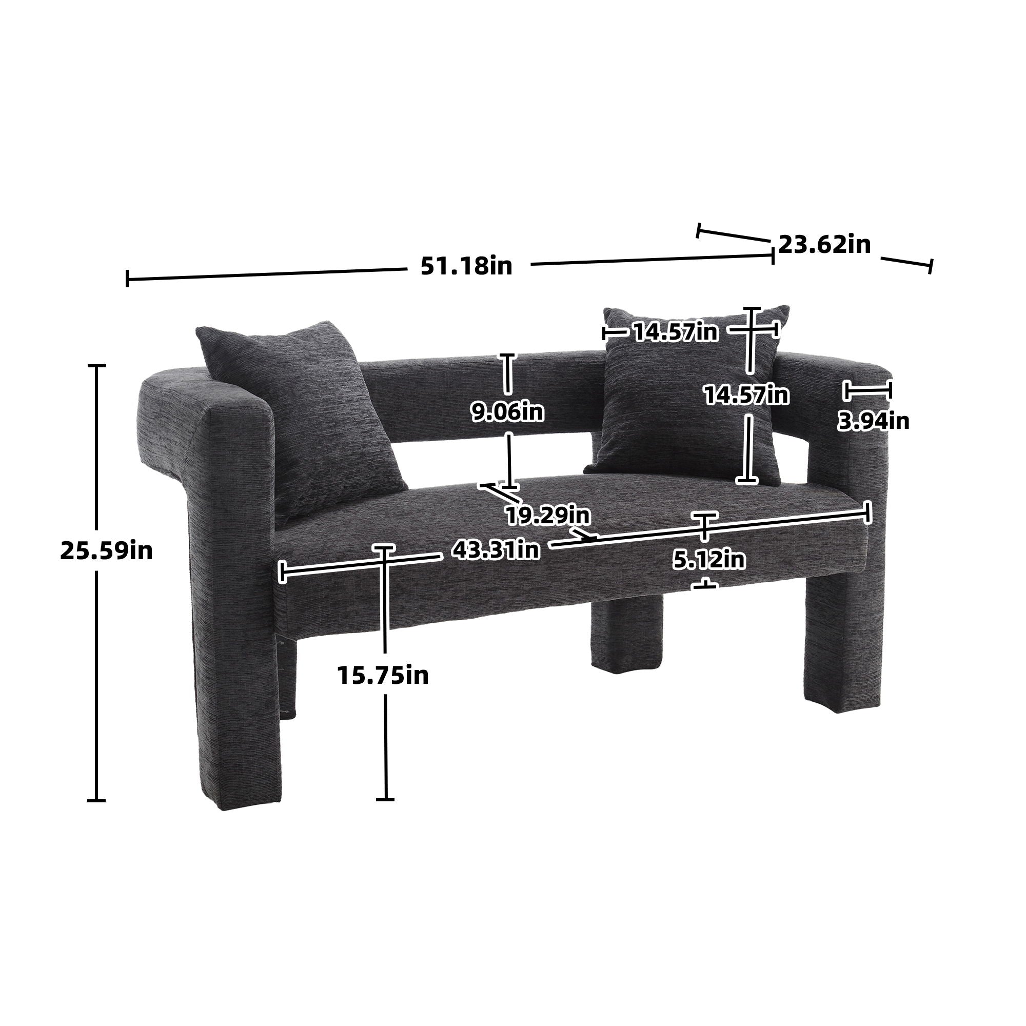 Modern Chenille Loveseat Sofa, Comfy Upholstered 2 Seater