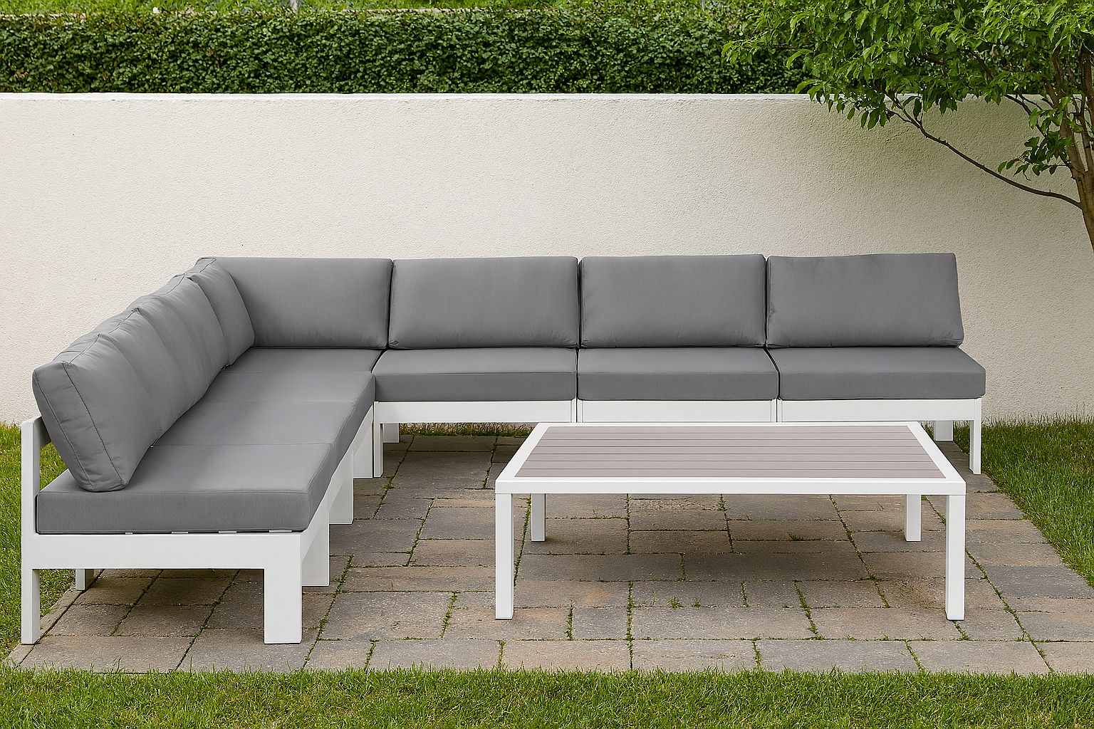 Nizuc - Outdoor Patio 7 Piece Modular Sectional With White Frame