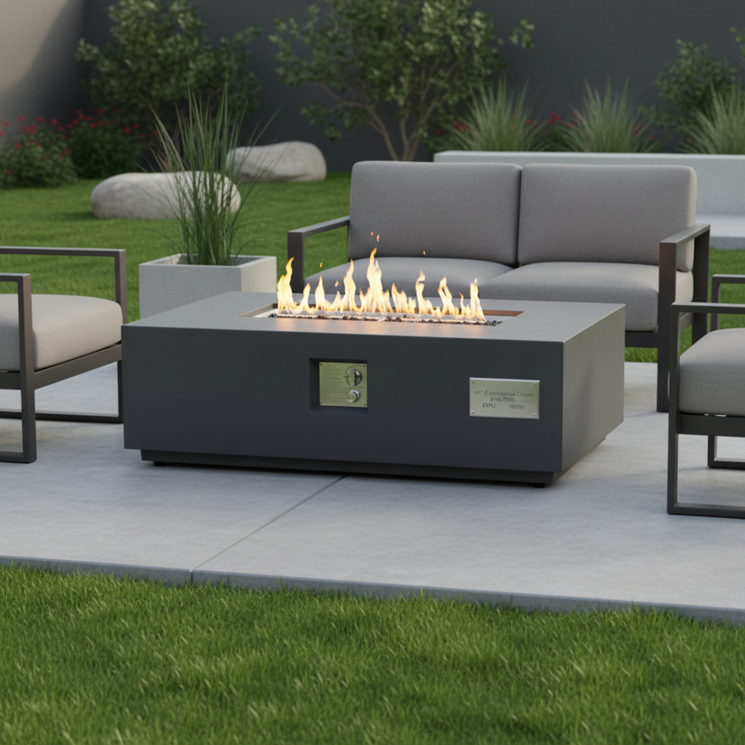 Volon Modern Rectangular Fire Pit Table in Light Gray