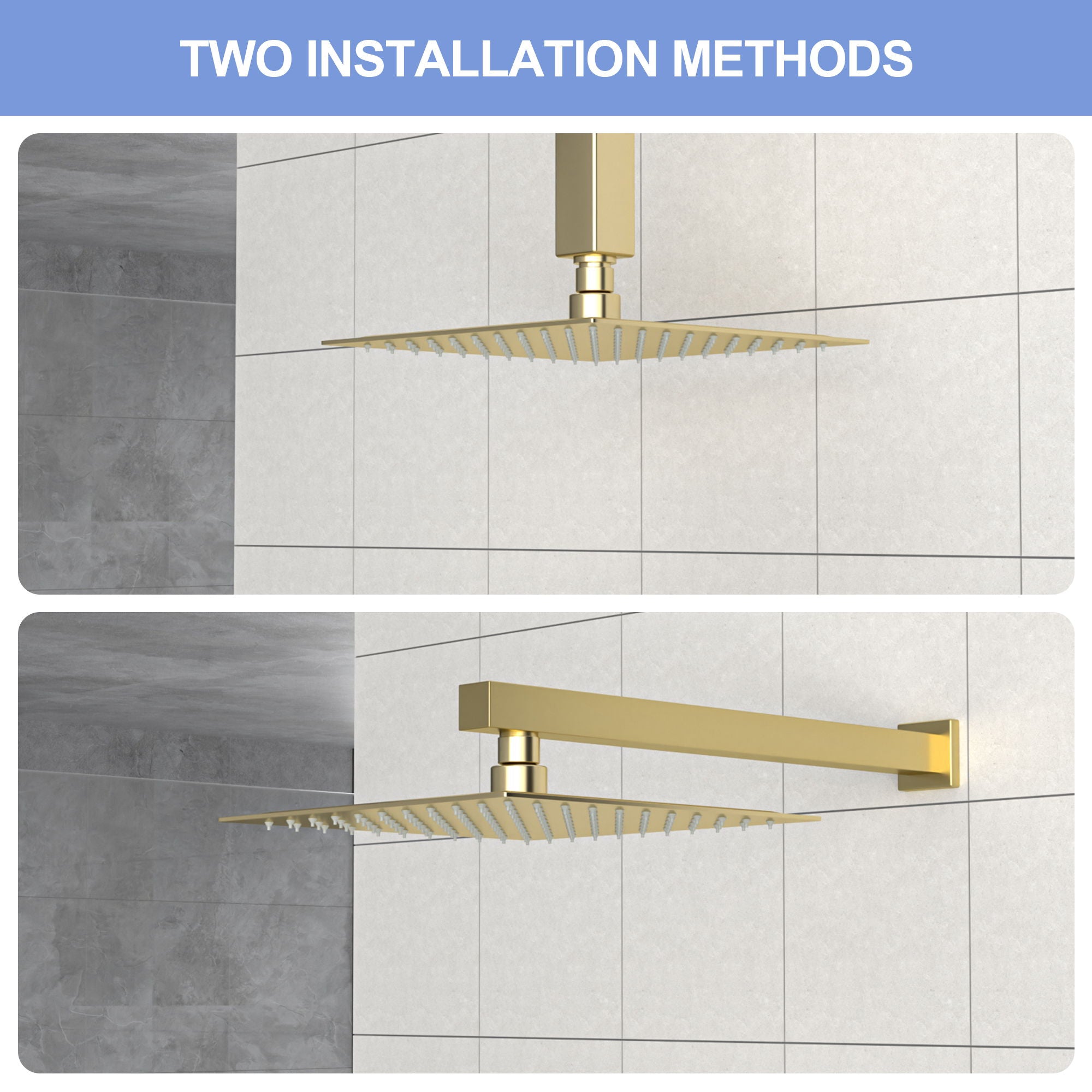 8" Square Rain Shower Head, Ceiling / Wall Mount Stainless Steel Bath Fixture