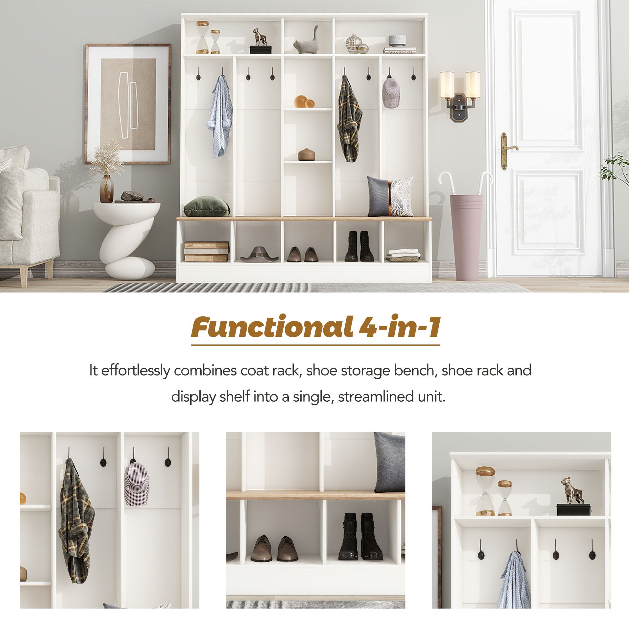 Minimalist Shoe Cabinet With Cube Storage & Shelves