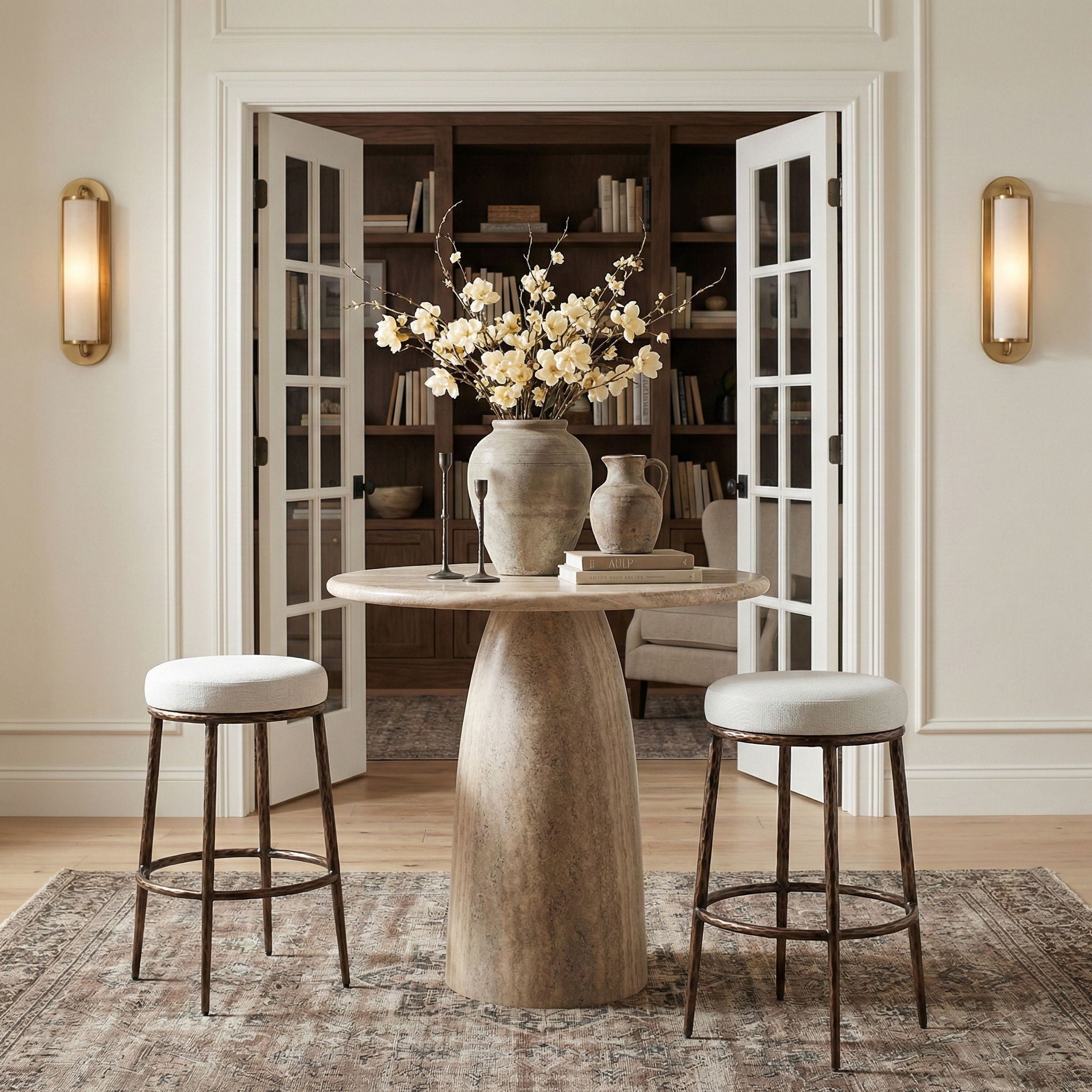 Ferro - Performance Fabric Upholstered Backless Bar Stool - Antique Bronze