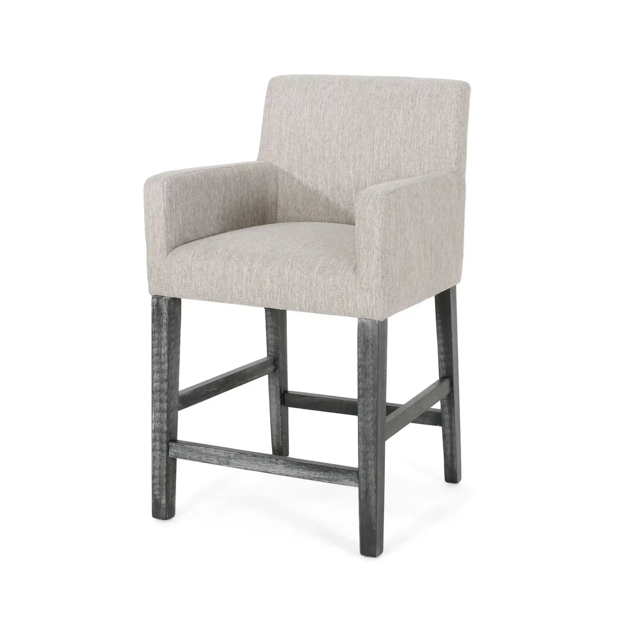 Charmed Upholstered Counter Stool With H Frame Base And Round Arms