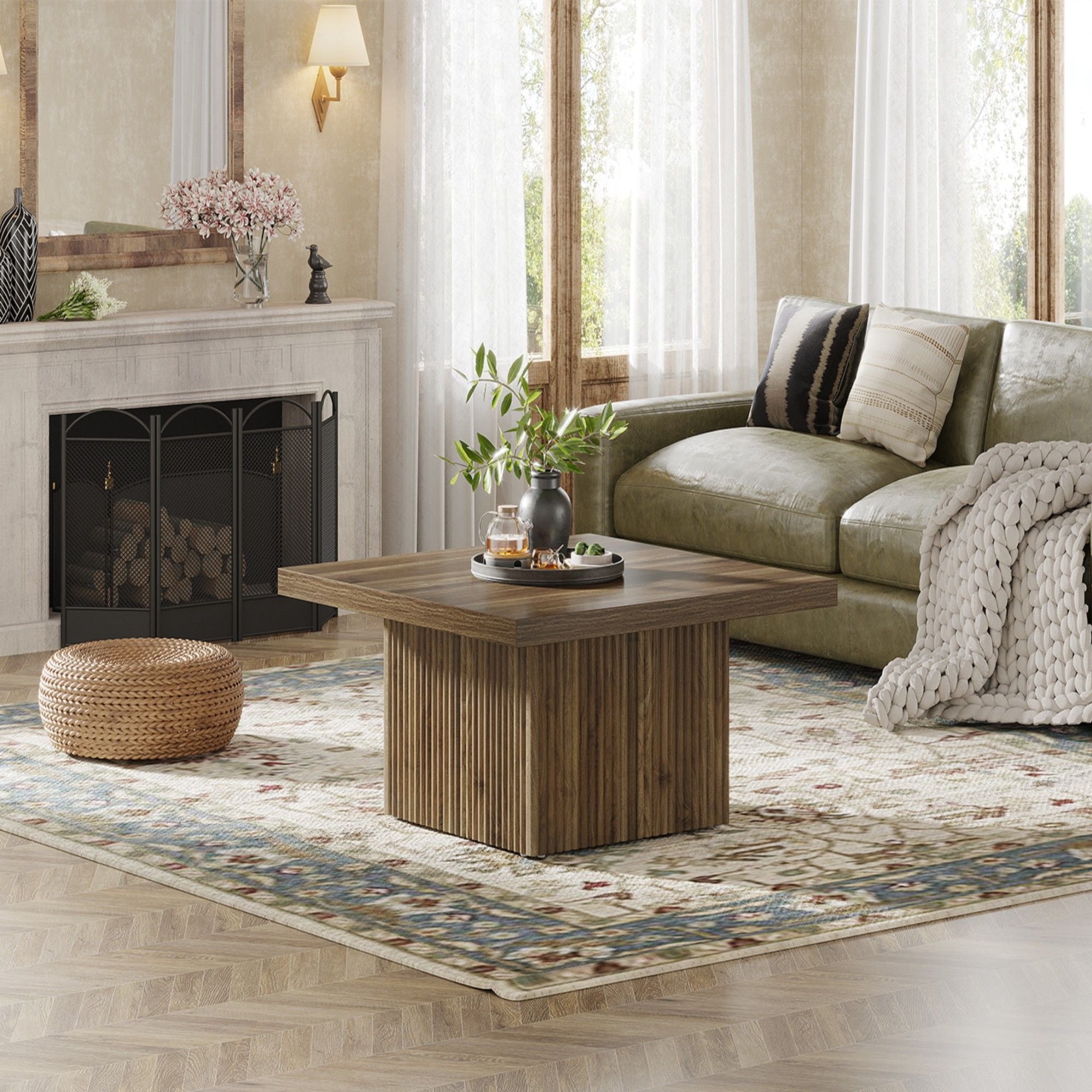 Square Coffee Table With Half Round Base - Brown