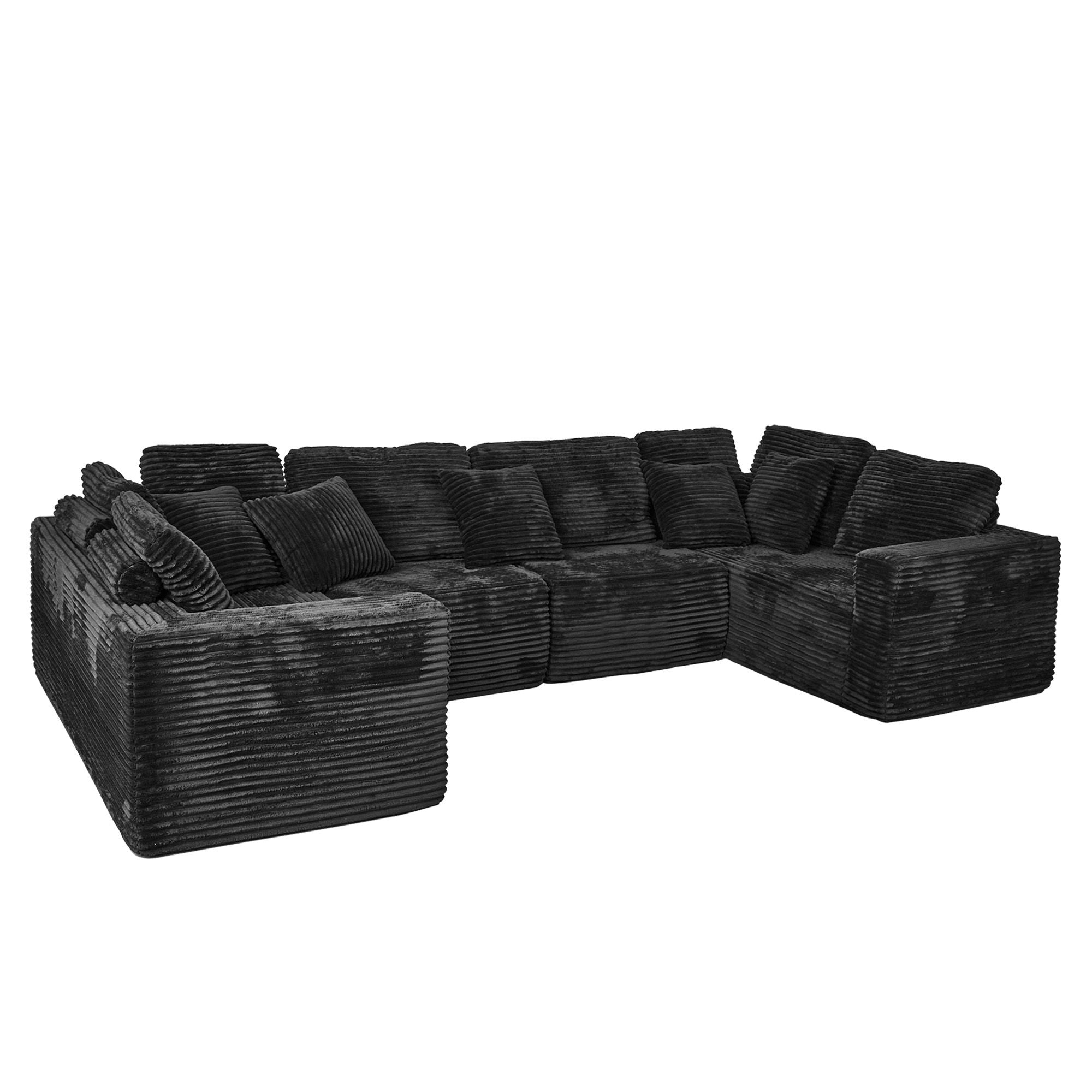 Modular U-Shaped Sectional Sofa, 6 Seater Chaise Lounge With Reversible Design - Black