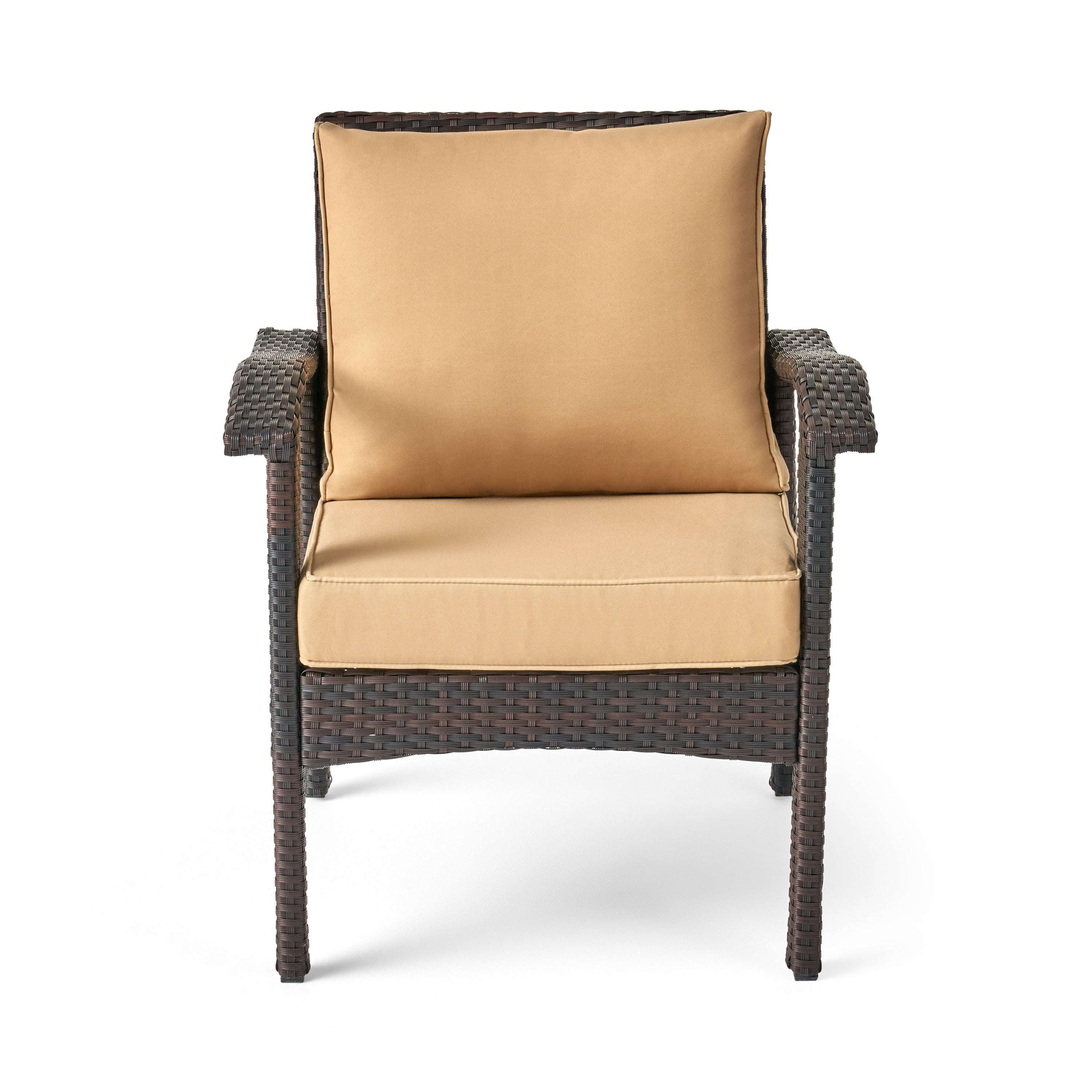 HONOLULU Brown Club Chair Set of 2 with Weather-Resistant Wicker Finish and Cushions