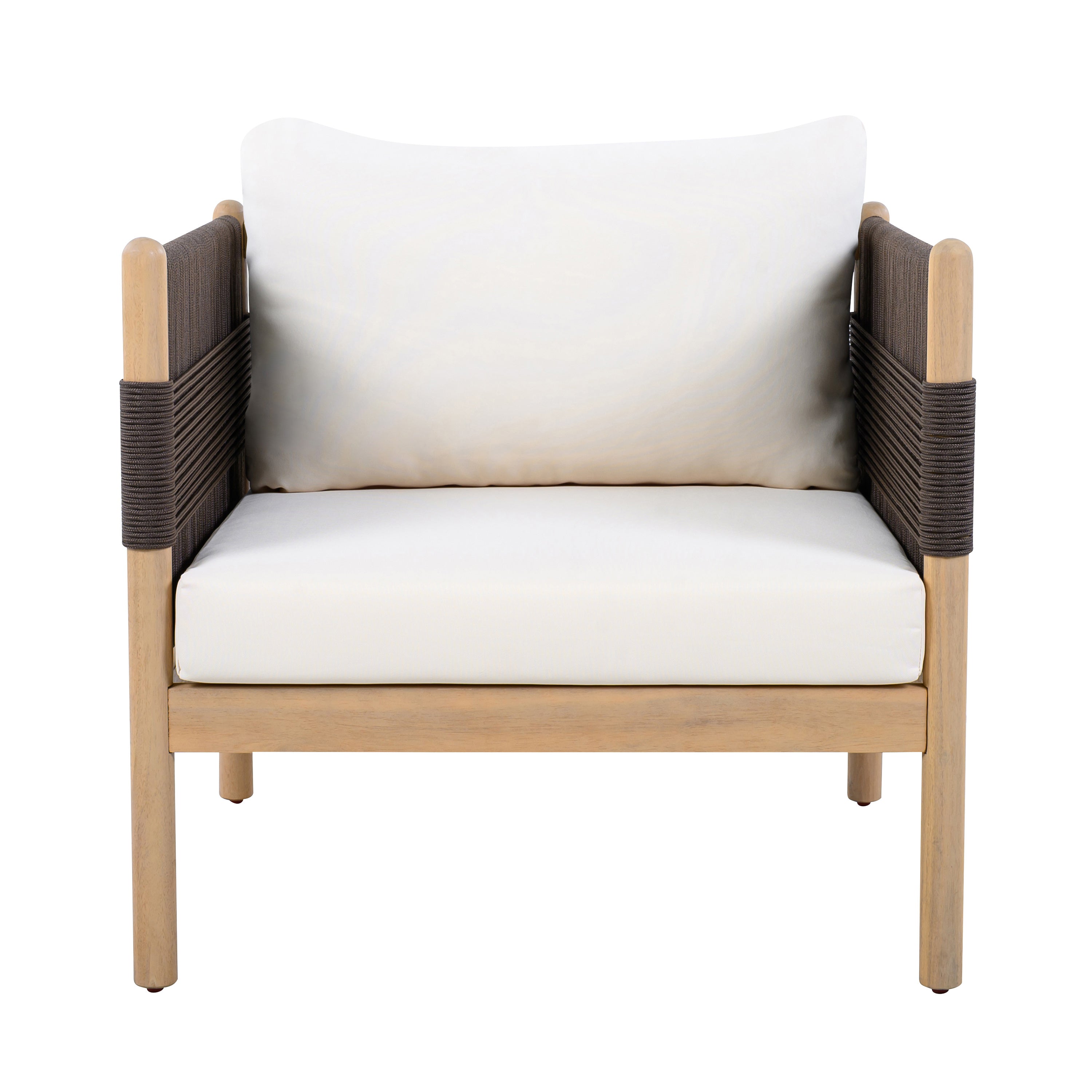 Outdoor Acacia Club Chairs (Set of 2) with Diamond-Pattern Black Rope, Light Teak Finish