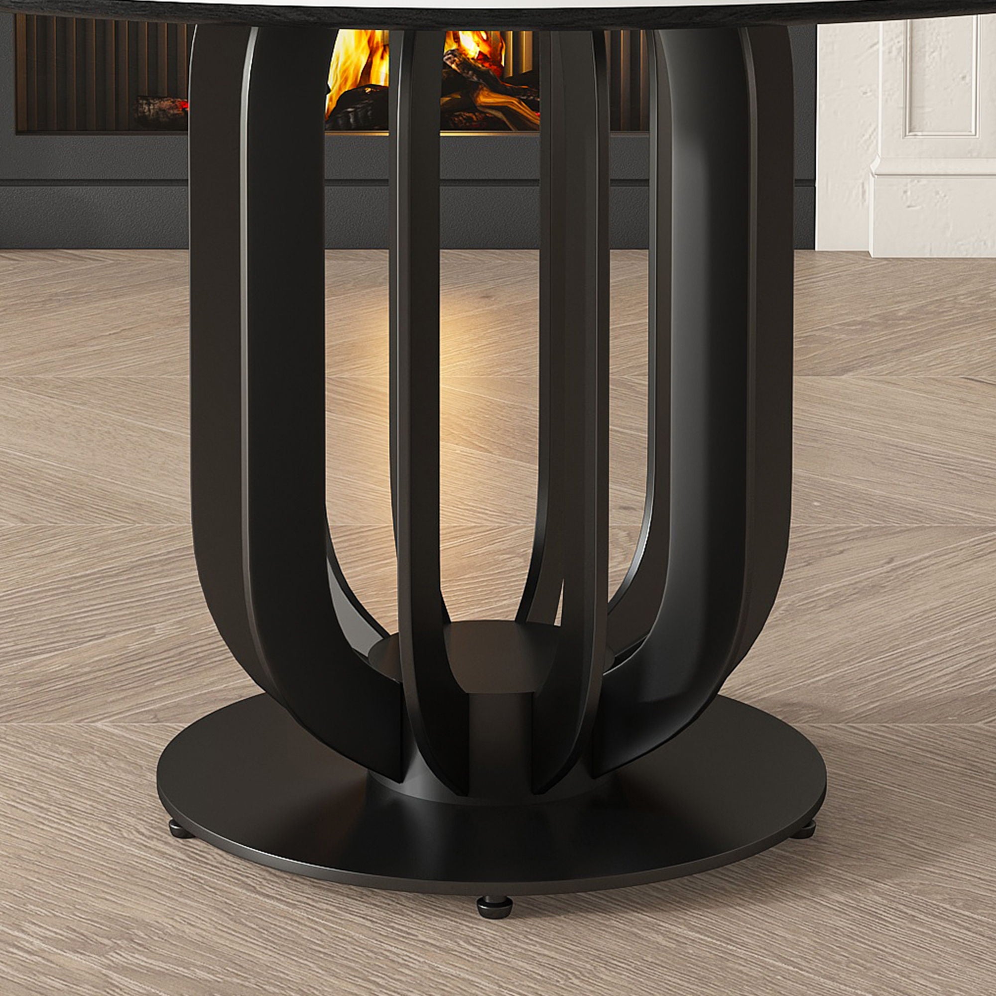 Round Dining Table With Lazy Susan For Kitchen, Dining Room - Black / White