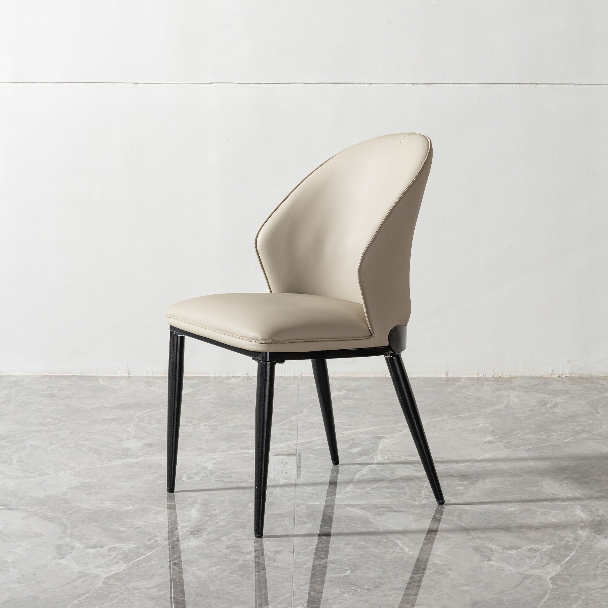 Modern Dining Chair (Set of 2) With Unique Backrest Design Leather - Beige / Black