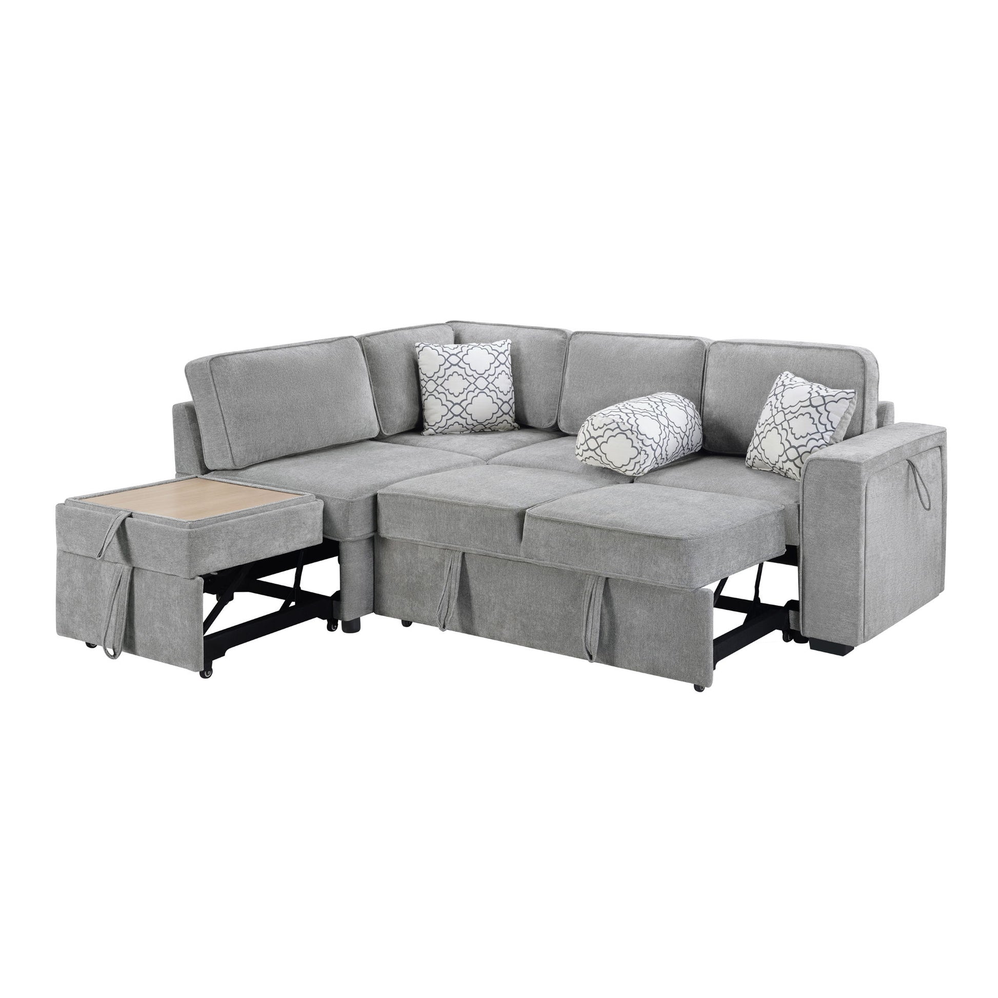 Convertible Sectional L-Shaped Sofa With Dual Pull-Out Sleepers, Flip-Top Table, USB Ports, Cup Holder & Storage - Best Buy Furniture