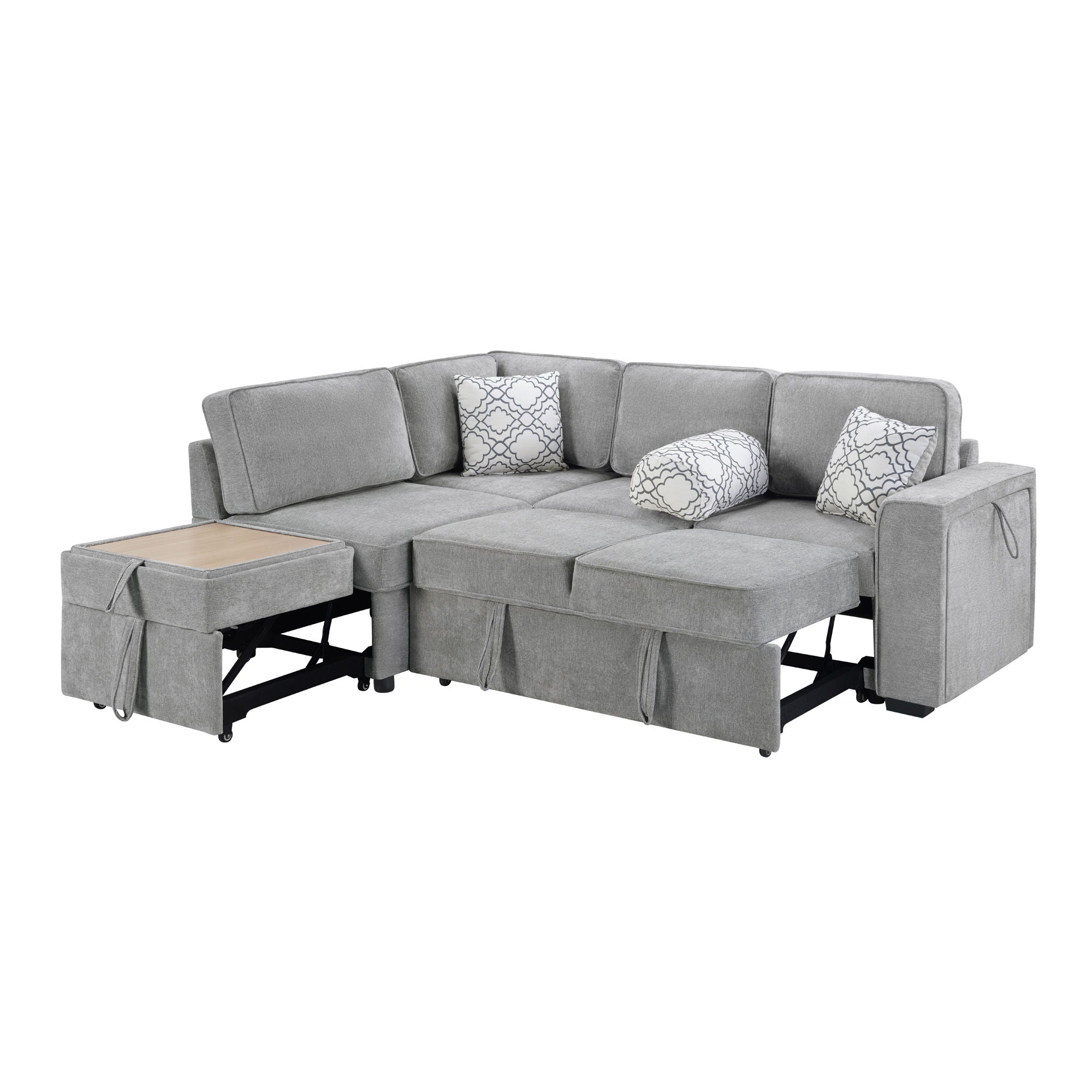 Convertible Sectional L-Shaped Sofa With Dual Pull-Out Sleepers, Flip-Top Table, USB Ports, Cup Holder & Storage - Best Buy Furniture