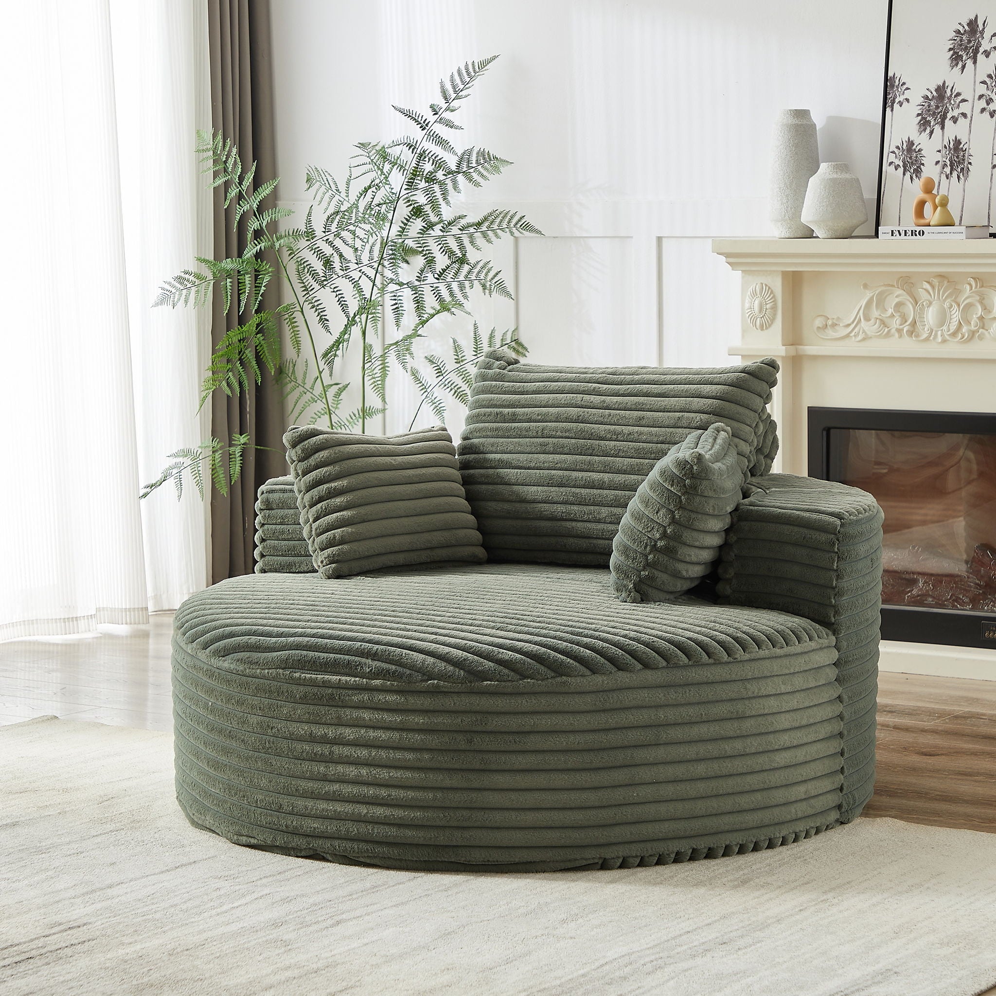 Single Swivel Chair, Fluffy Modern Sleeper, 360 Degree Swivel Chair For Living Room - Green